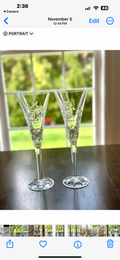 2 Waterford Crystal Snowflake Wishes Champagne Toasting Flutes
