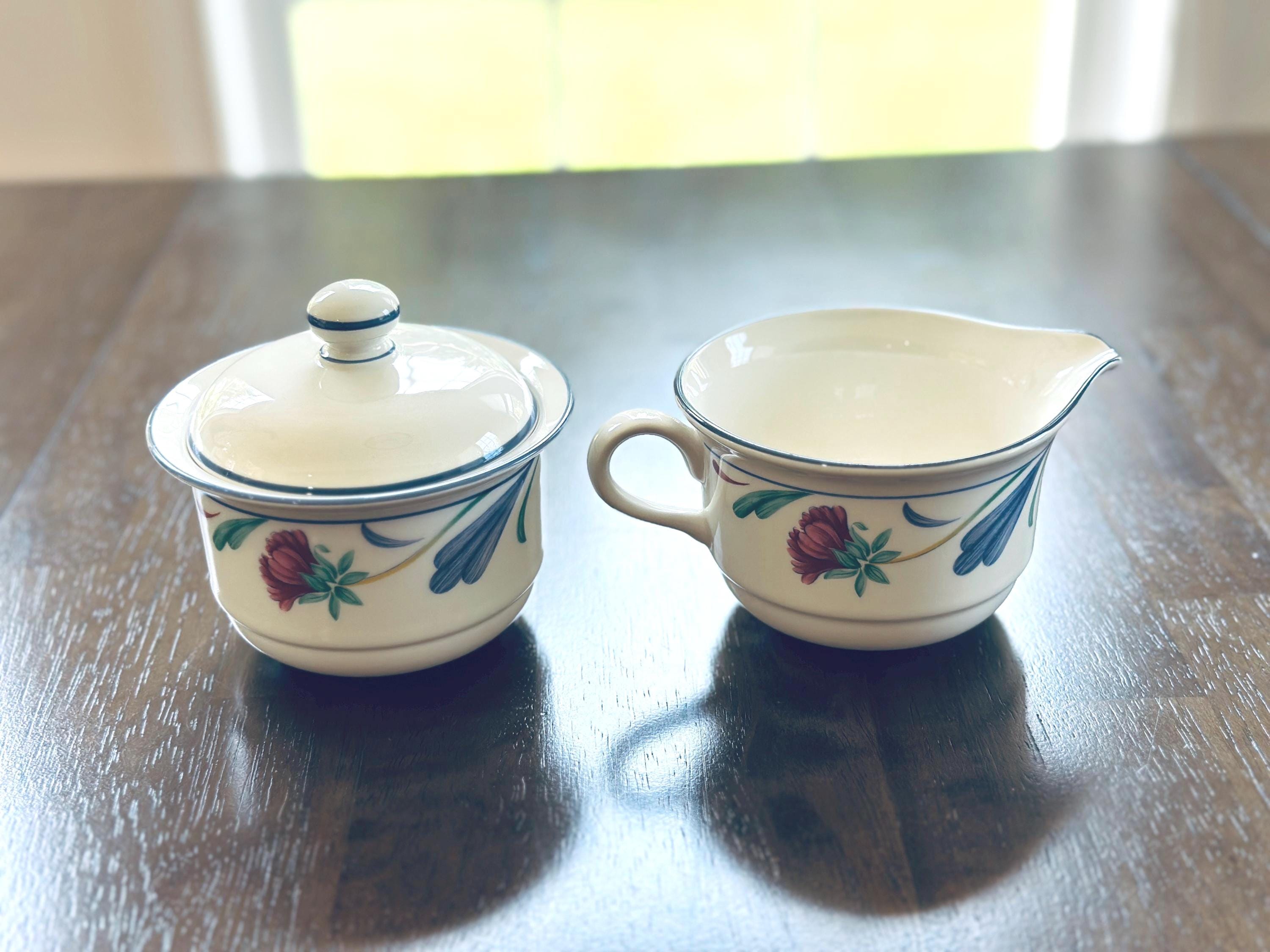 Lenox Poppies on Blue Creamer and Sugar Bowl