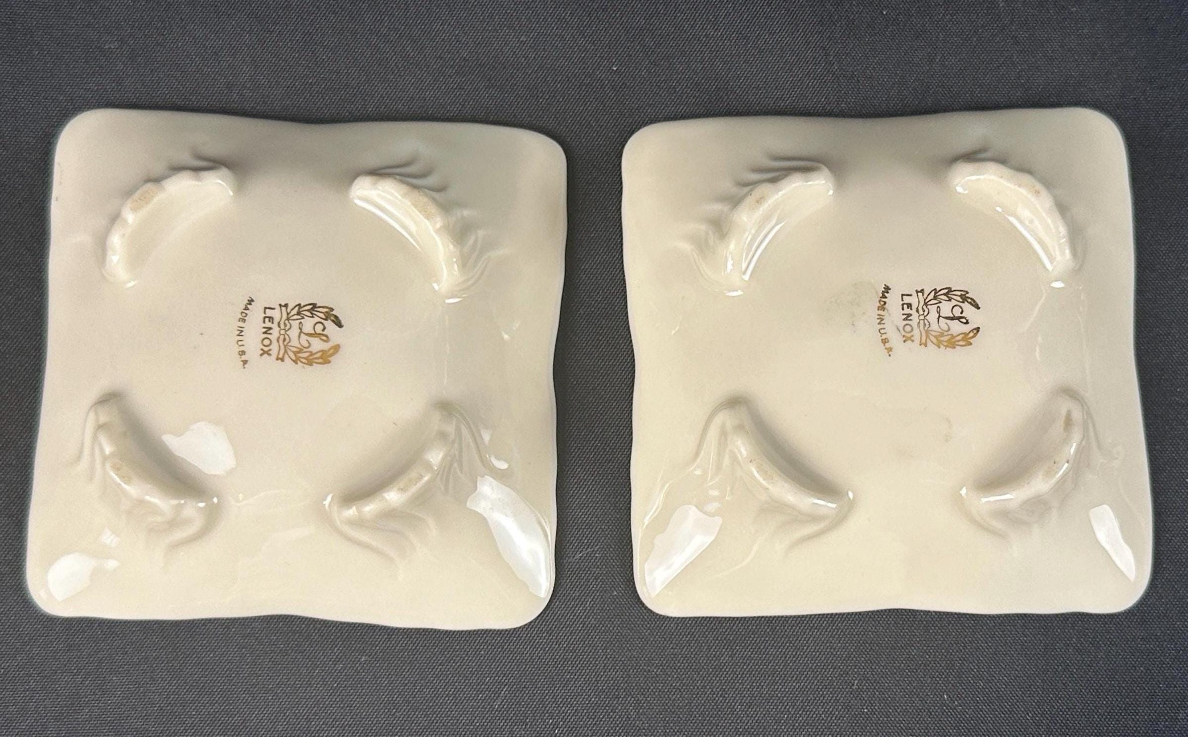 2 Lenox Ivory and Gold Sculpted Trinket Dishes