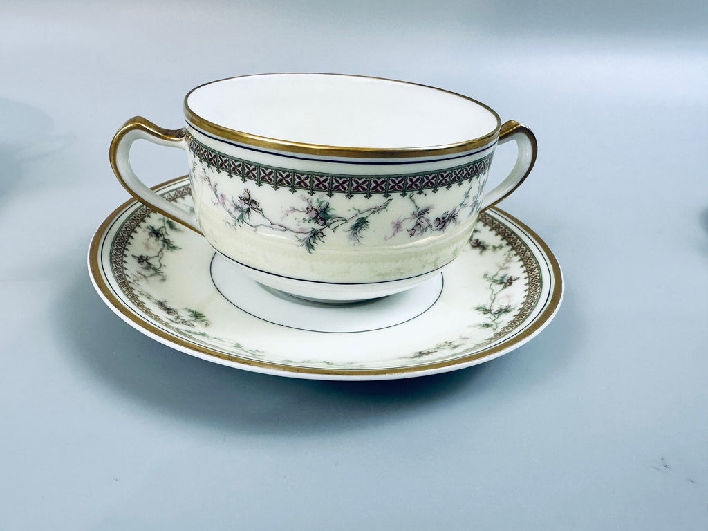 4 Haviland Yale Bouillon Soup Cups and Saucers