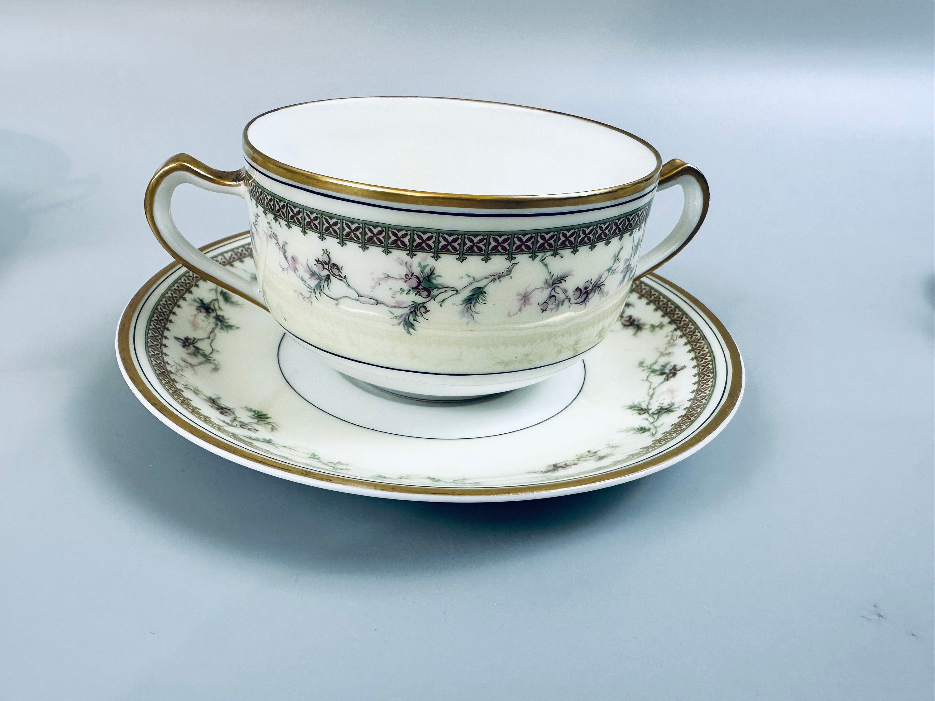 4 Haviland Yale Bouillon Soup Cups and Saucers