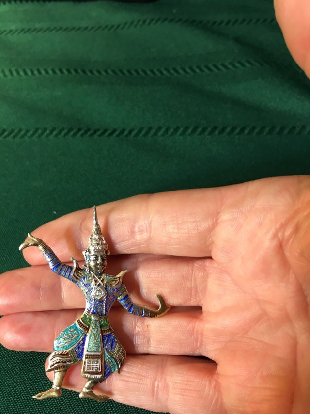 Sterling Silver Siam Dancing Man Enameled Pin