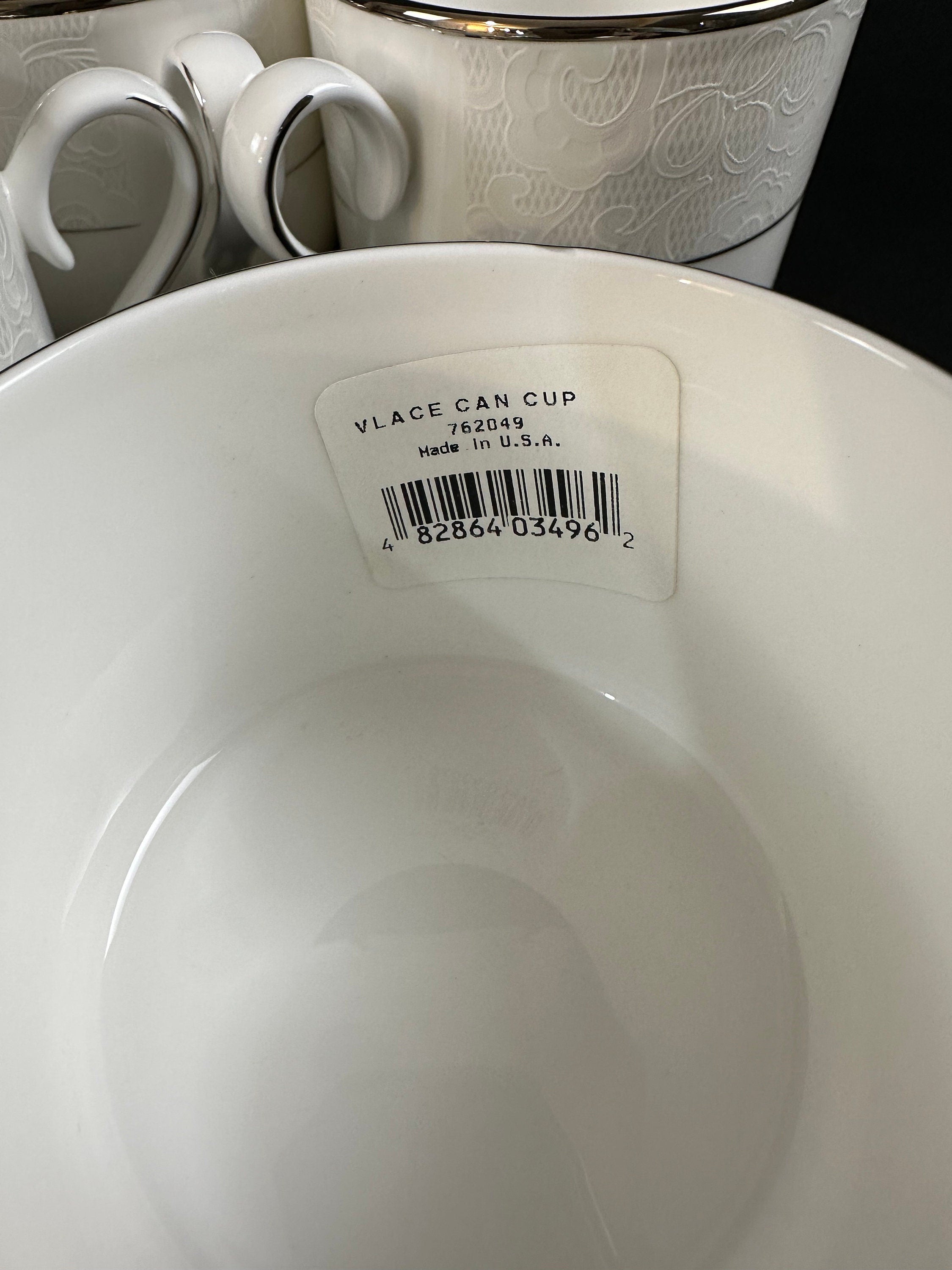 4 Lenox Venetian Lace Flat Teacups
