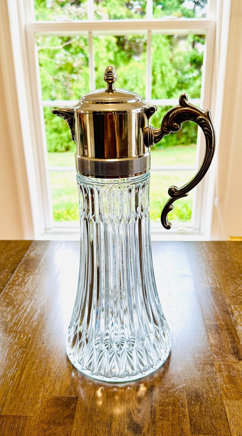 Tall Claret Decanter Glass and Silver Plate