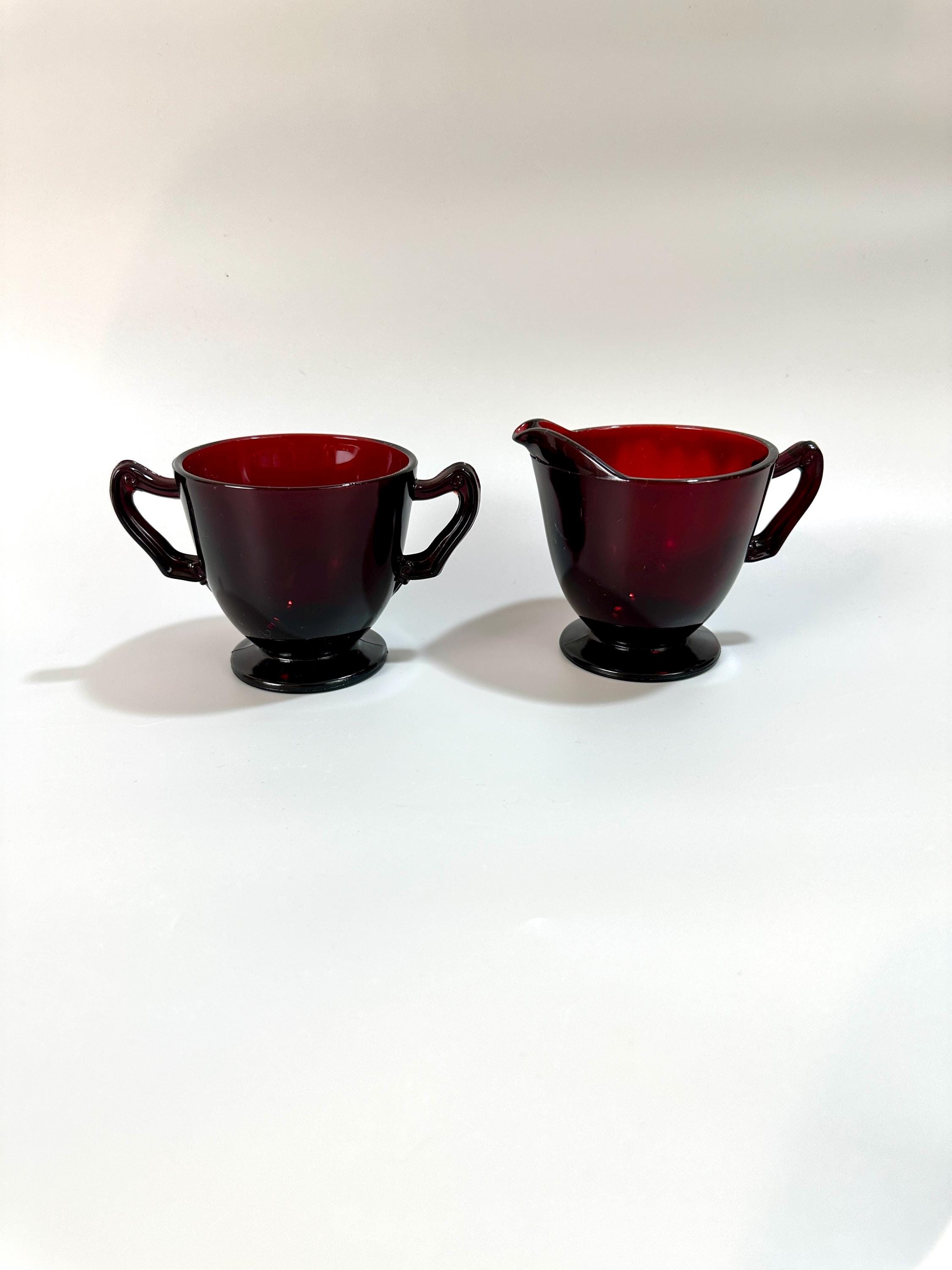 Royal Ruby Glass Creamer and Sugar Bowl by Anchor Hocking