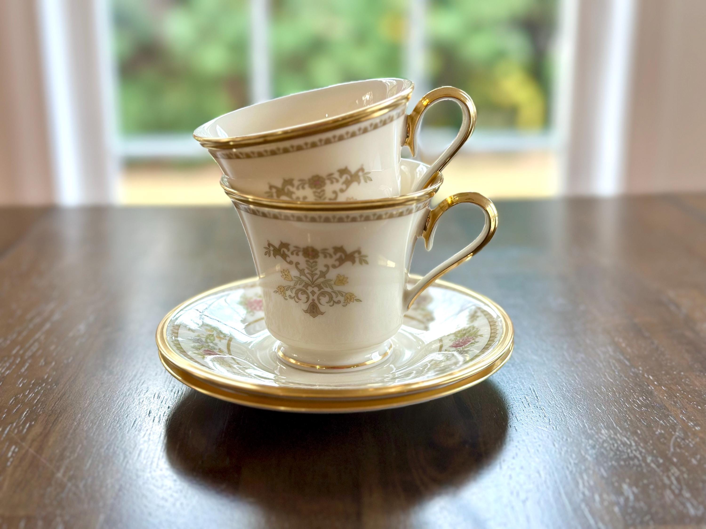 2 Lenox Castle Garden Teacups and Saucers