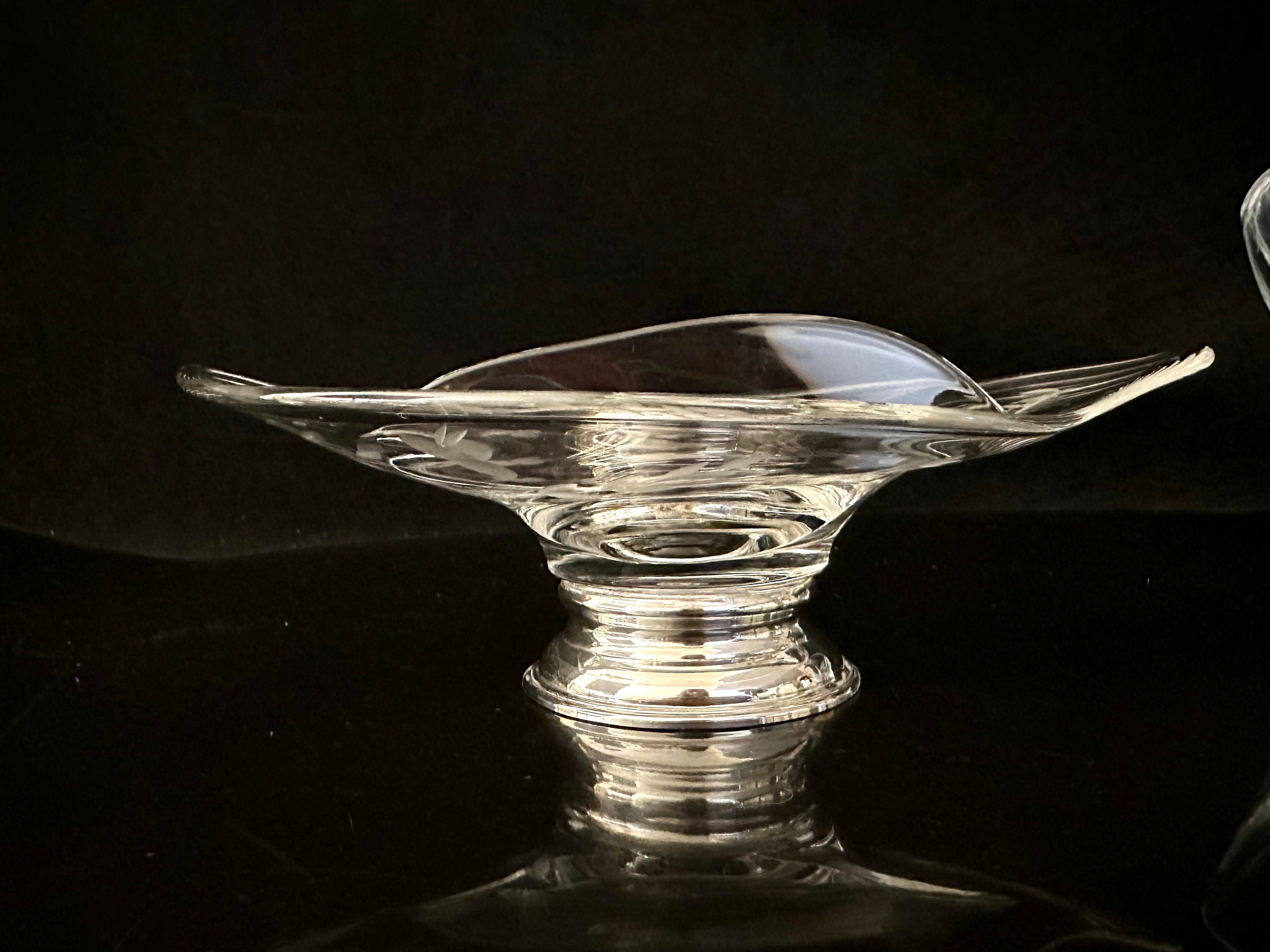 2 Antique Sterling Silver and Etched Glass Serving Bowls