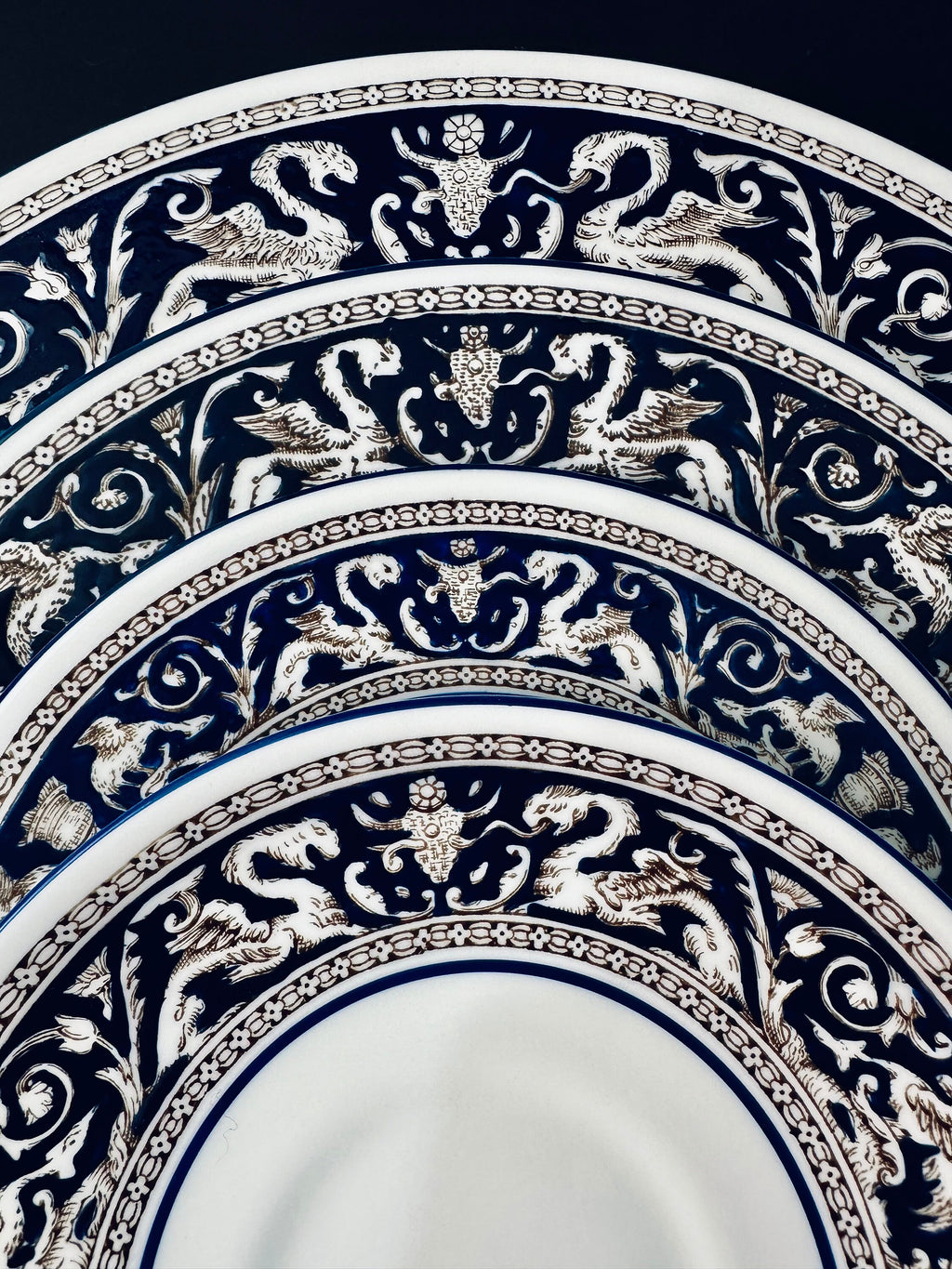 Five Piece Place Settings of Wedgwood Florentine Dark Blue