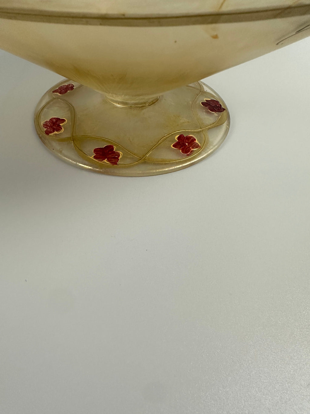 Vintage Large Murano Frosted Satin Glass With Hand Painted Flowers