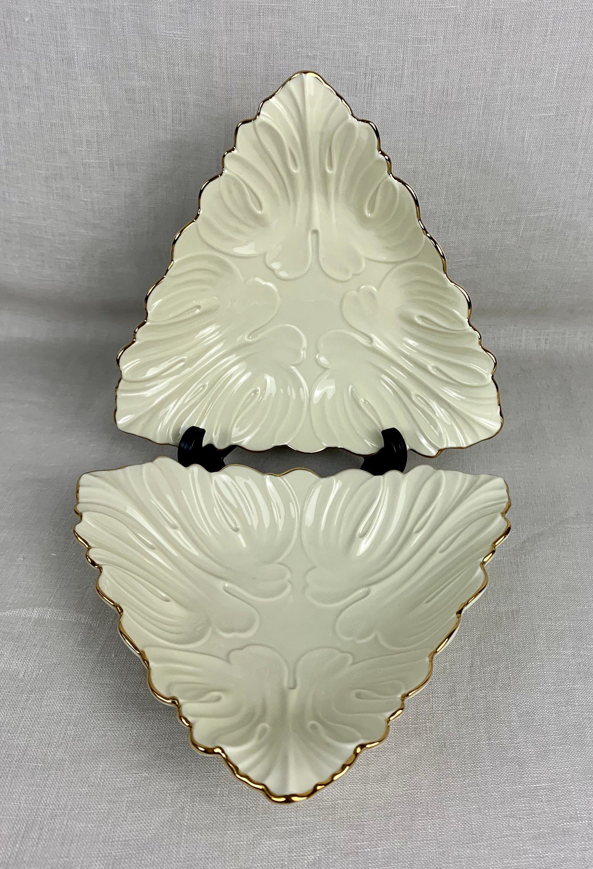 2 Lenox Triad Gold Rimmed  Bowls Triangle Shaped