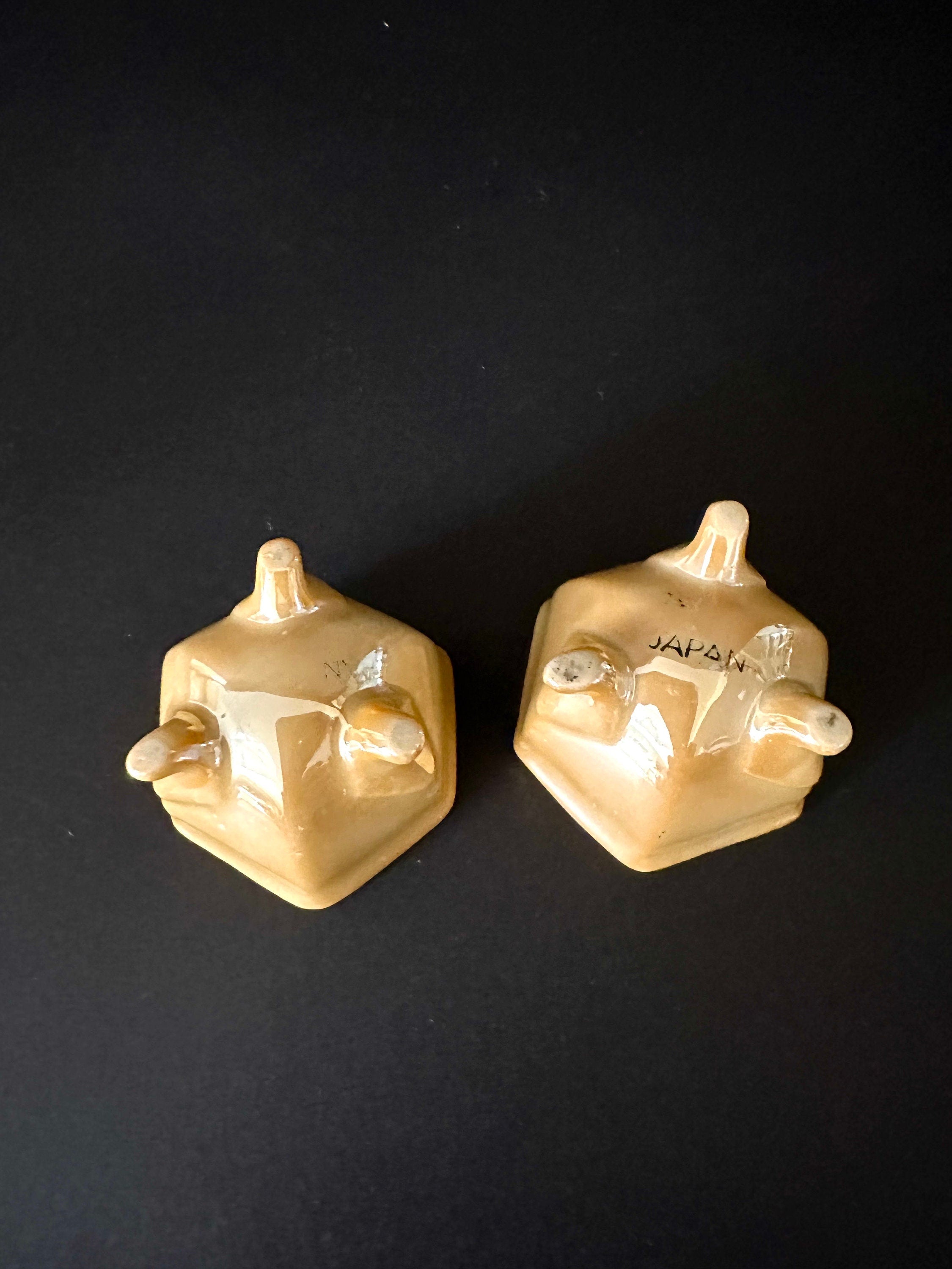 Two Lustreware Orange Toned Salt Cellars