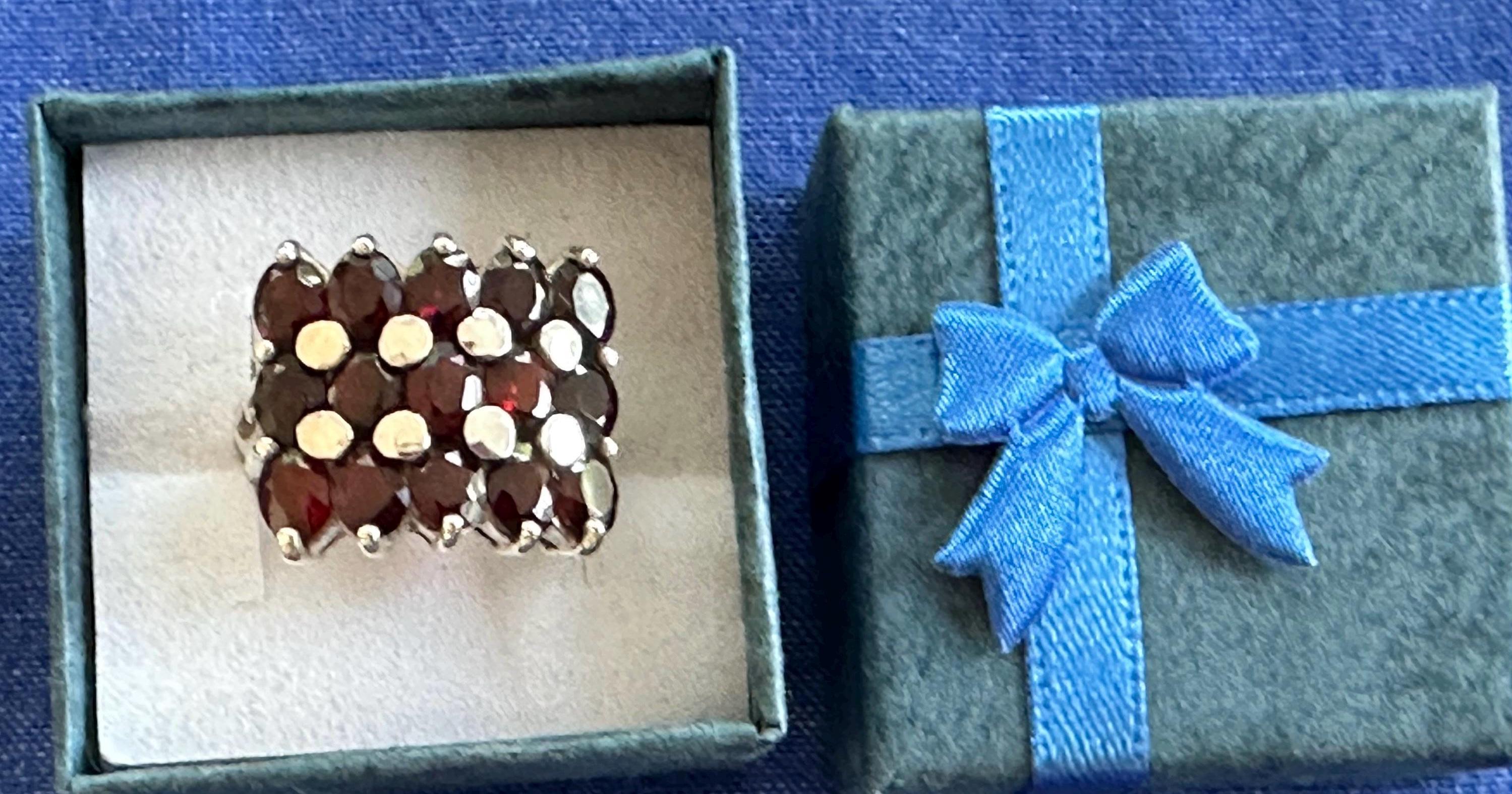 Vintage Garnet Sterling Silver Cocktail Ring