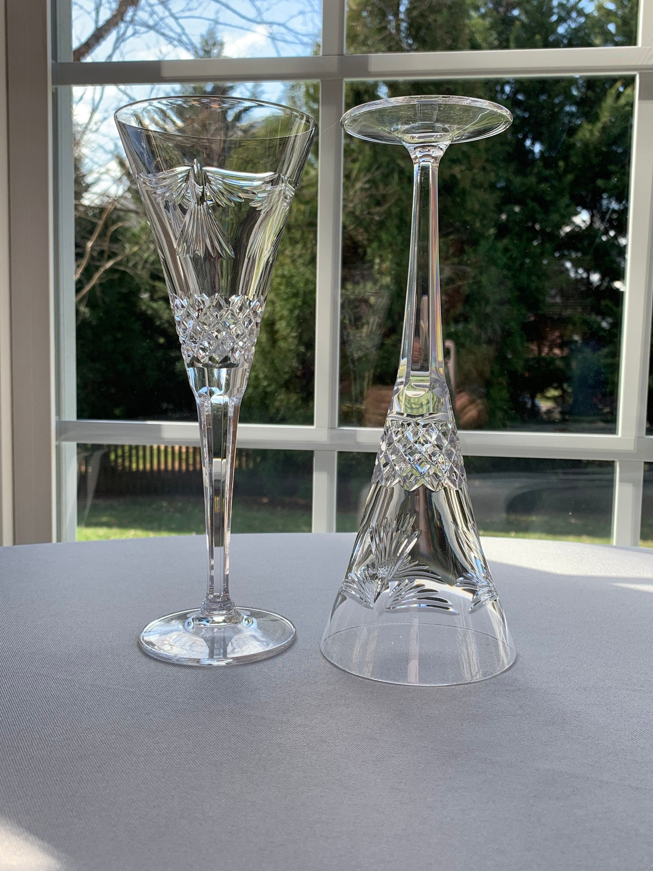 2 Waterford Crystal Millenium Champagne Flutes - Peace