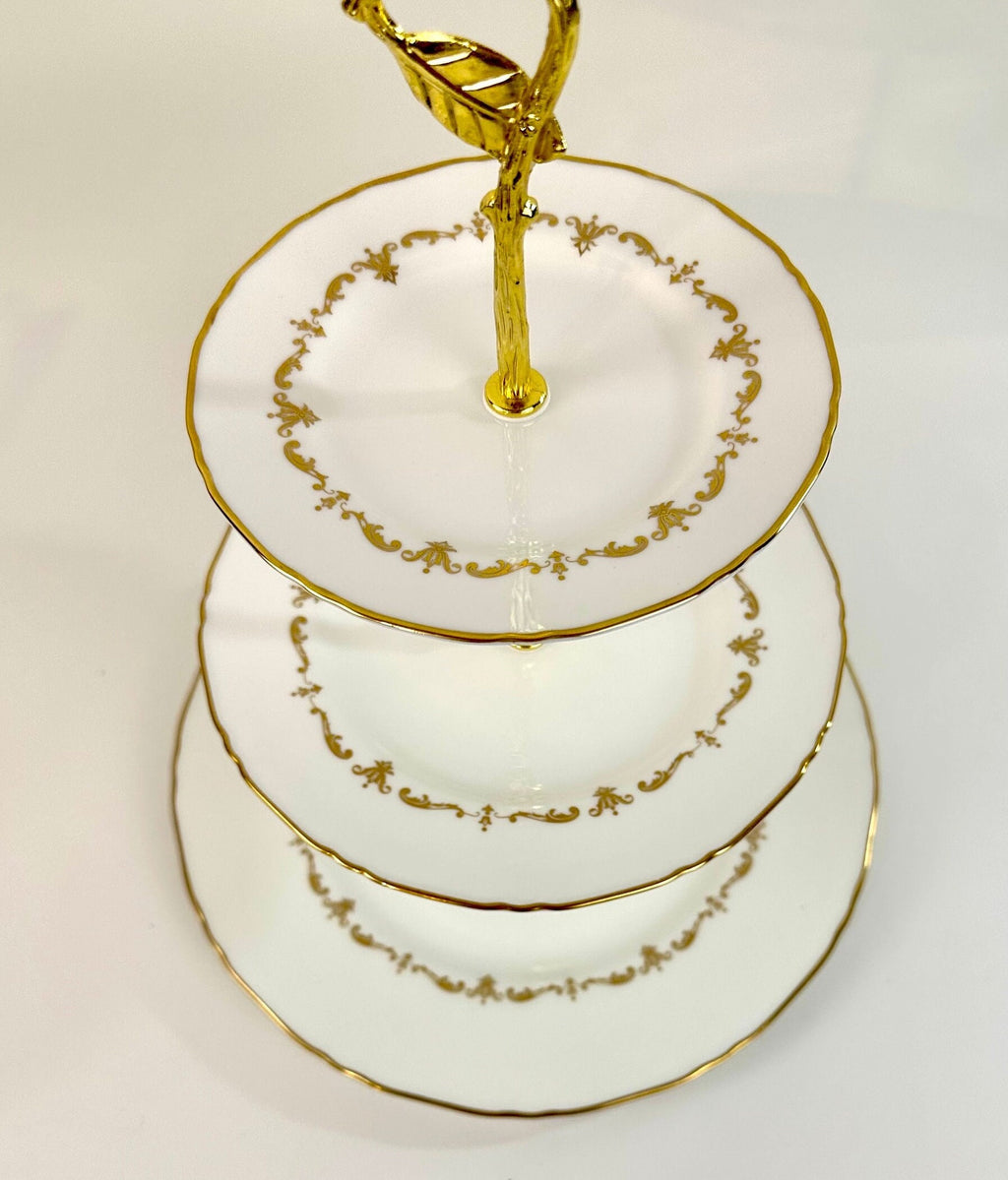 Royal Worcester Gold Chantilly  3 Tiered Server / Tidbit Tray