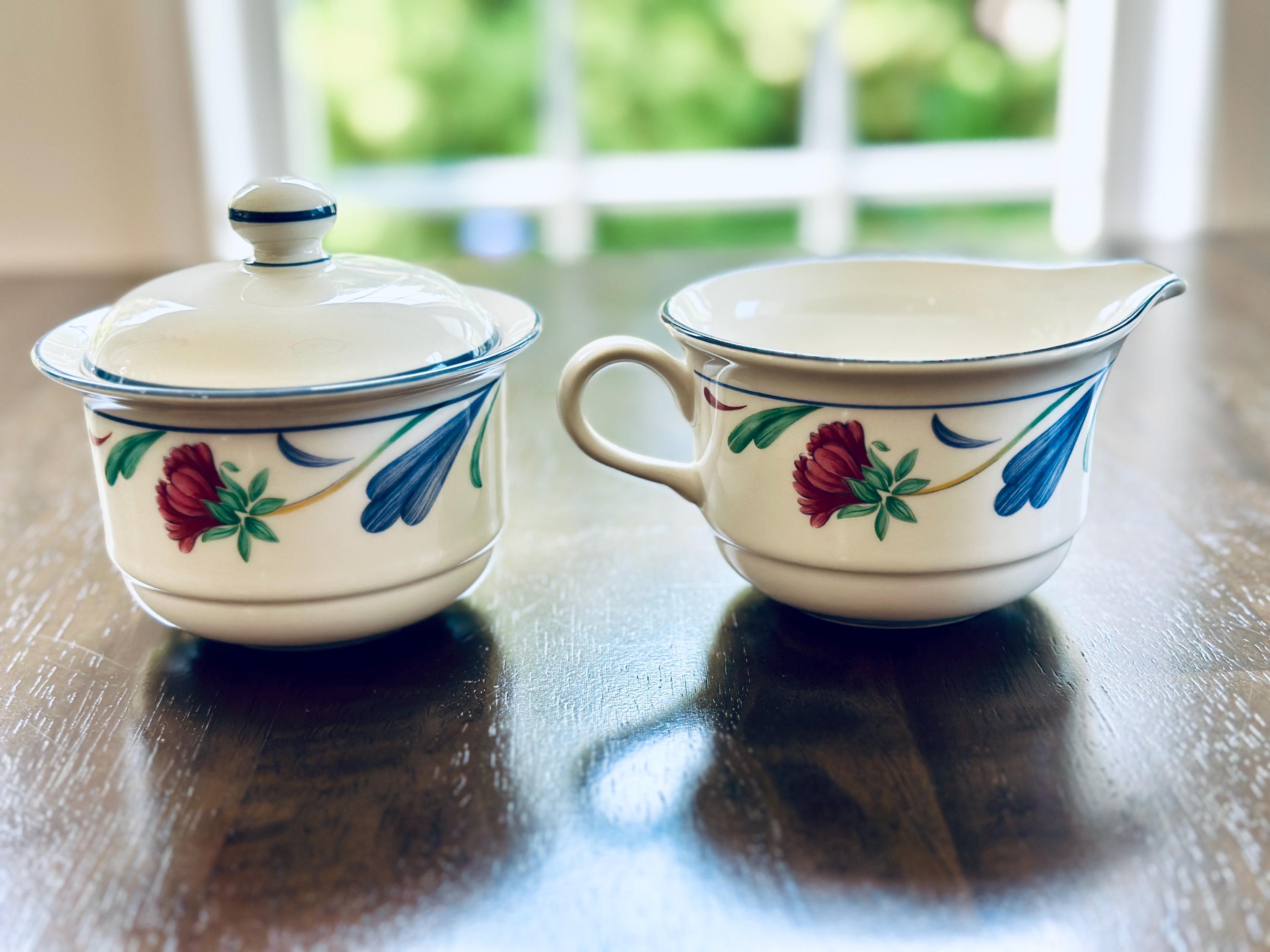 Lenox Poppies on Blue Creamer and Sugar Bowl