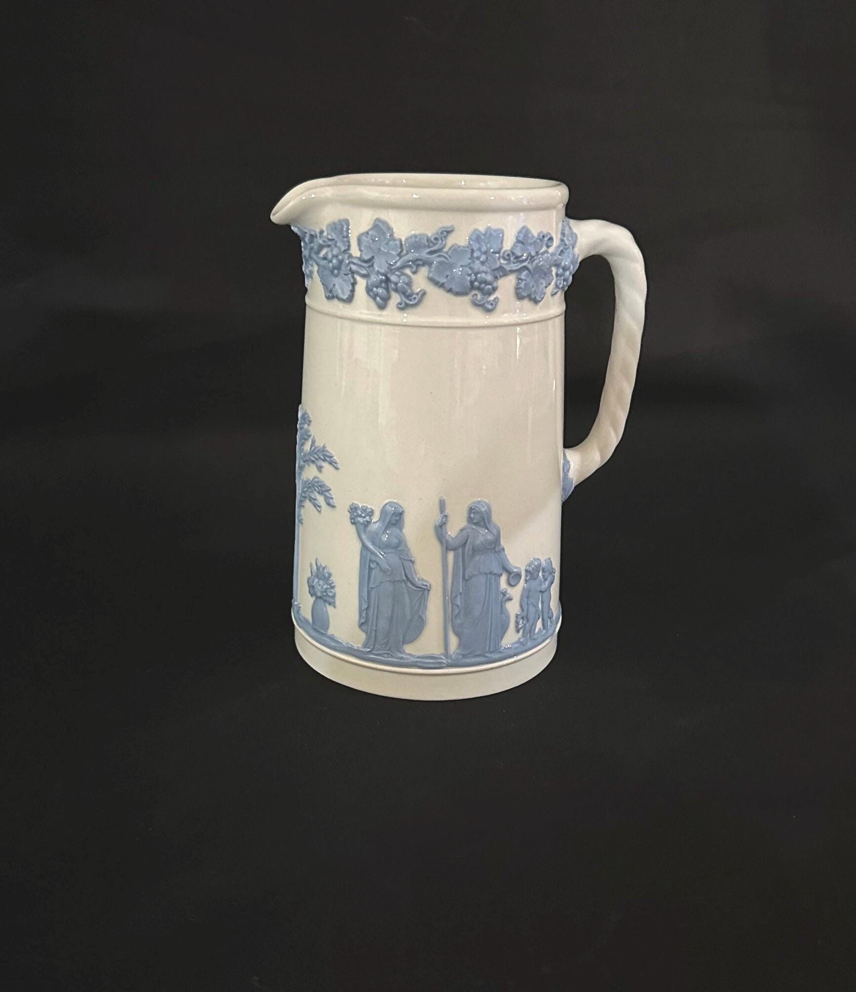 Wedgwood Jasperware Lavender on Cream Pitcher Tankard Jug