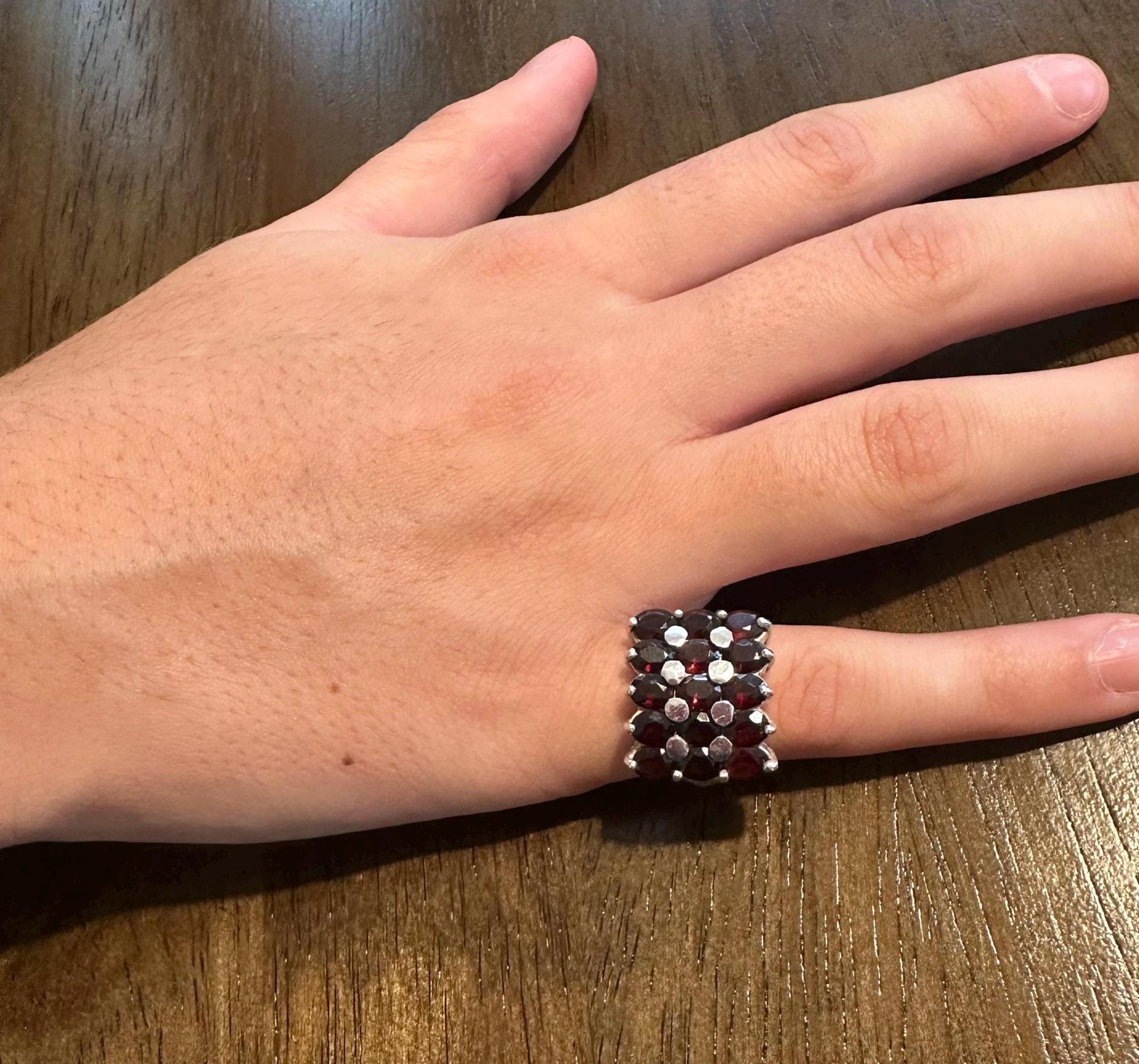 Vintage Garnet Sterling Silver Cocktail Ring