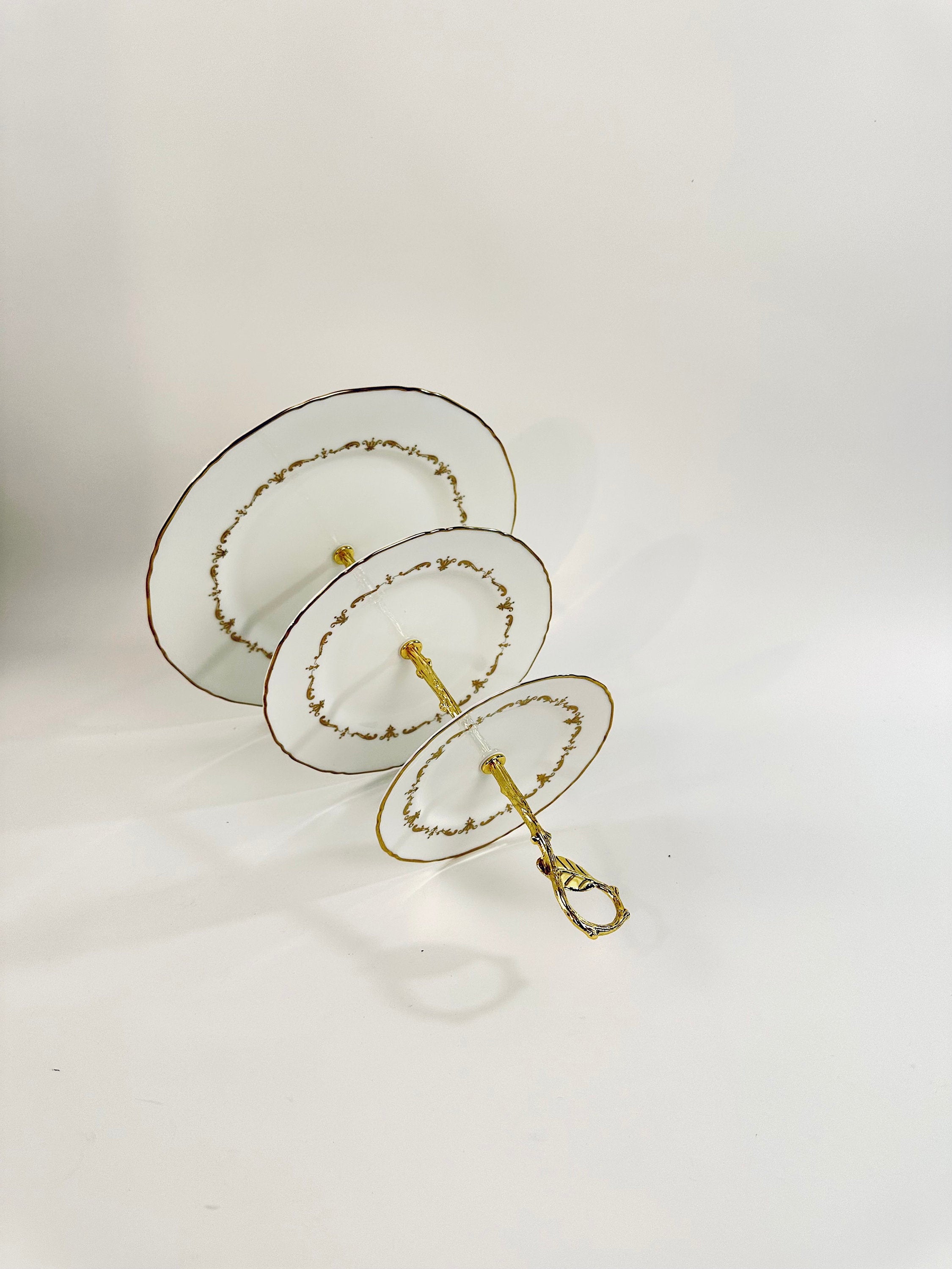 Royal Worcester Gold Chantilly  3 Tiered Server / Tidbit Tray