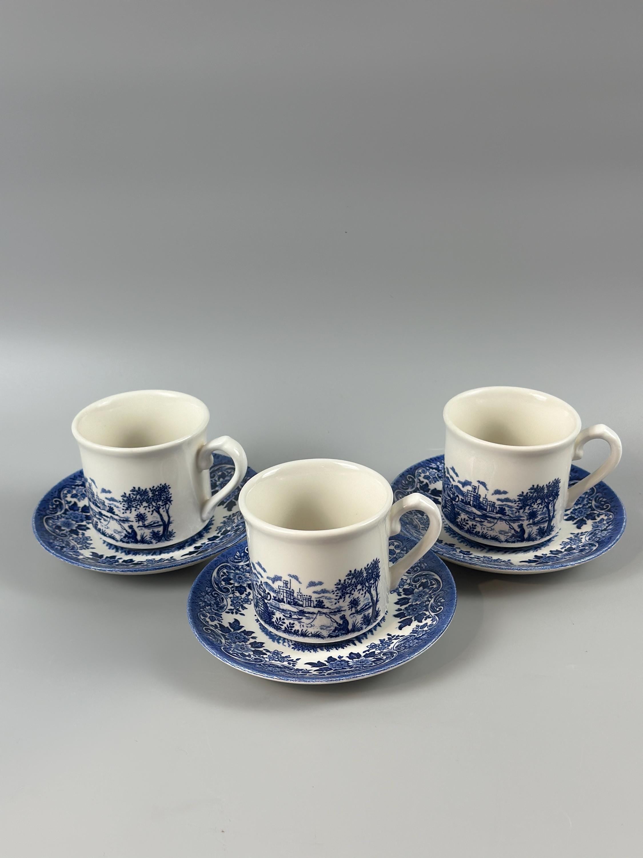 3 Churchill English Scene Blue Cups and Saucers