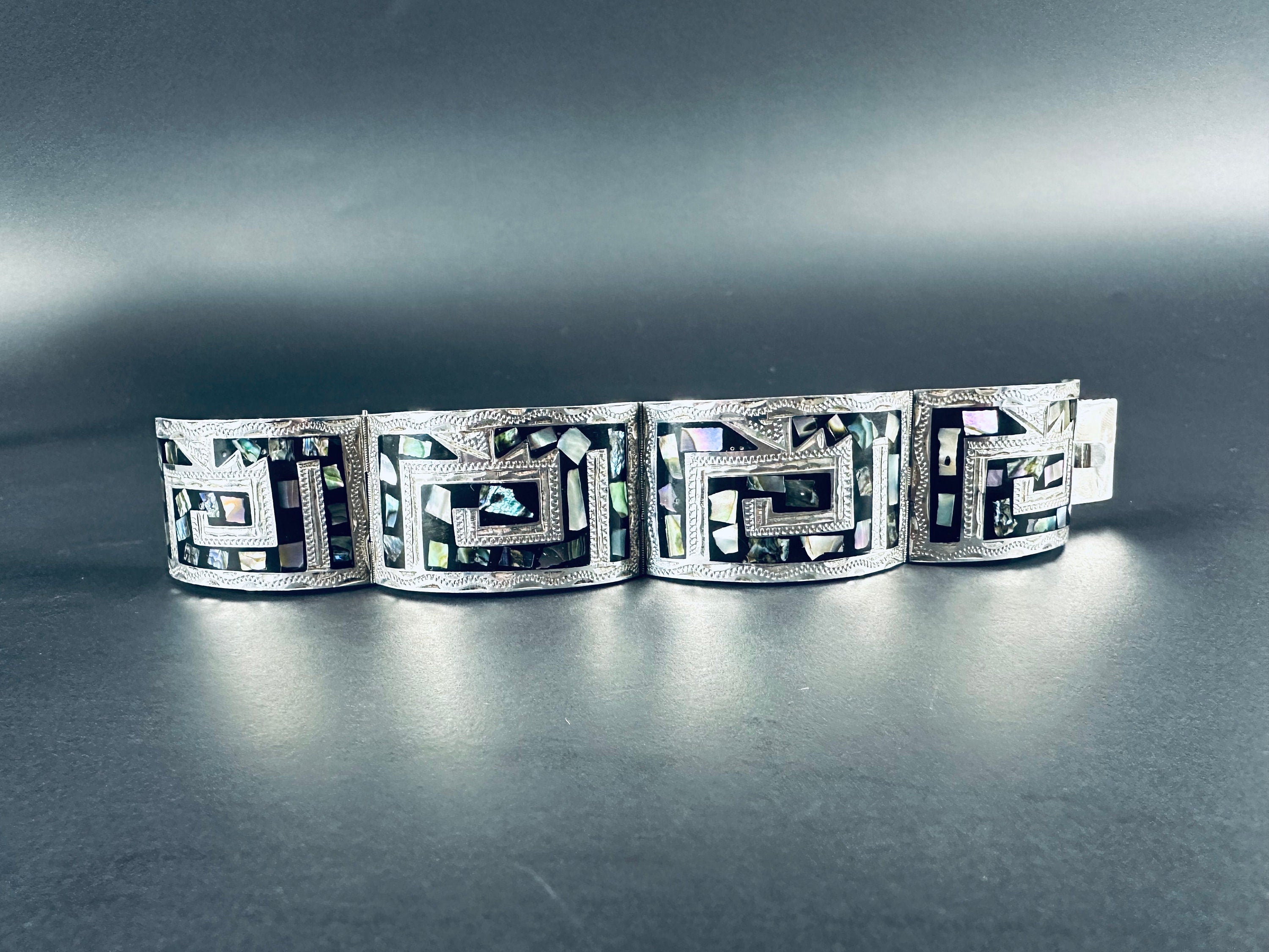 Thick Sterling Silver and Abalone  Bracelet