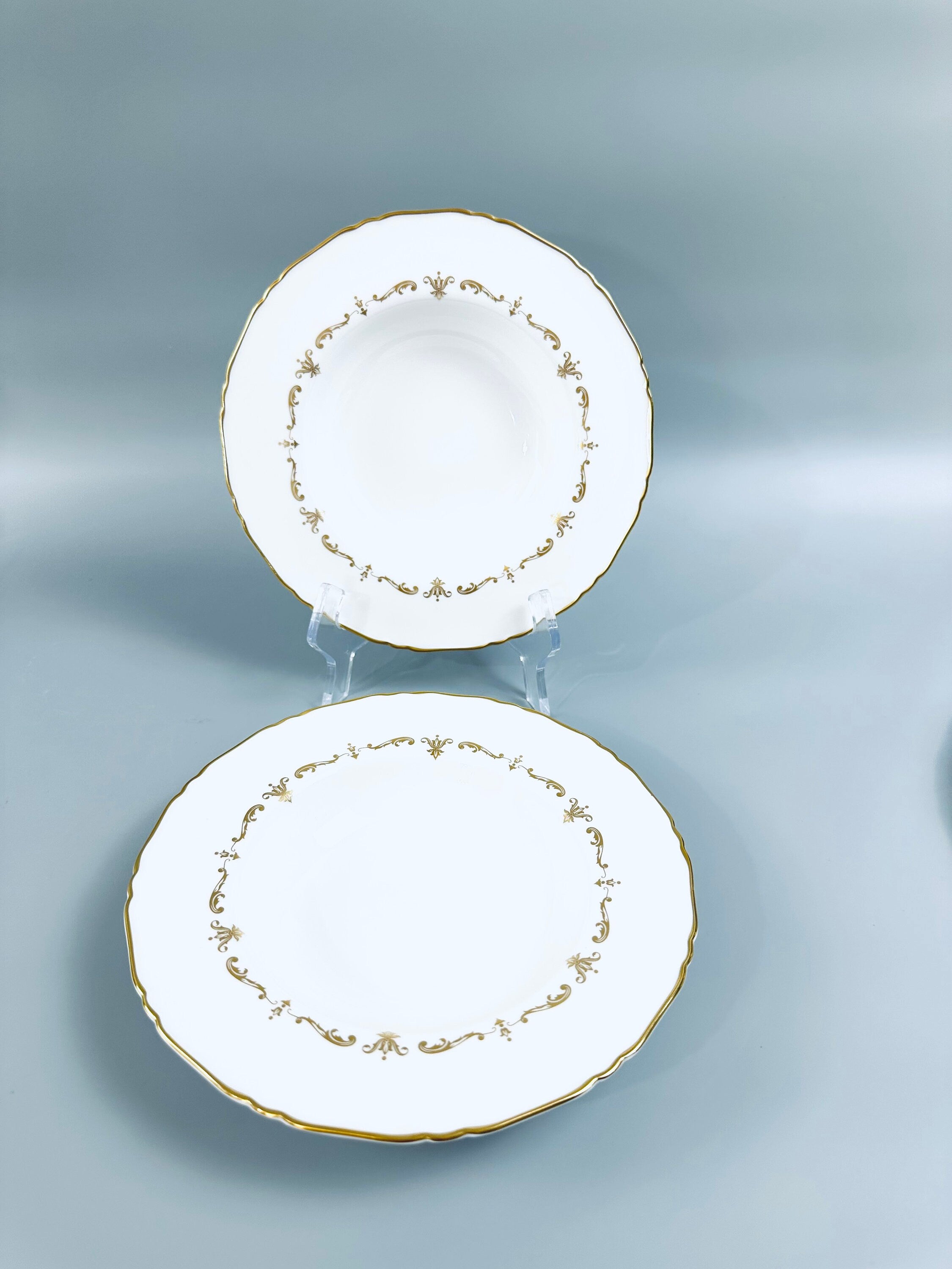 2 Royal Worcester Gold Chantilly Soup Bowls