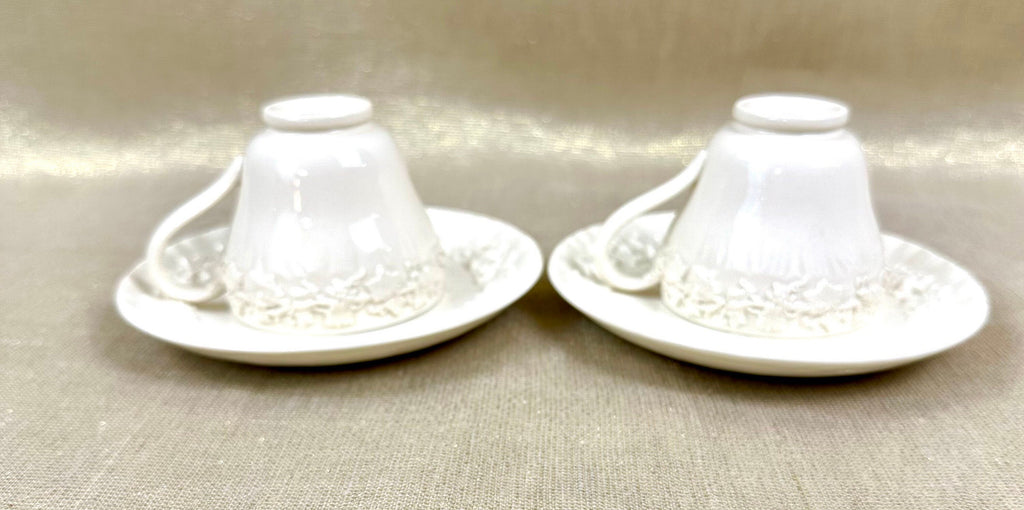 2 Wedgwood Cream on Cream Demitasse Cups and Saucers