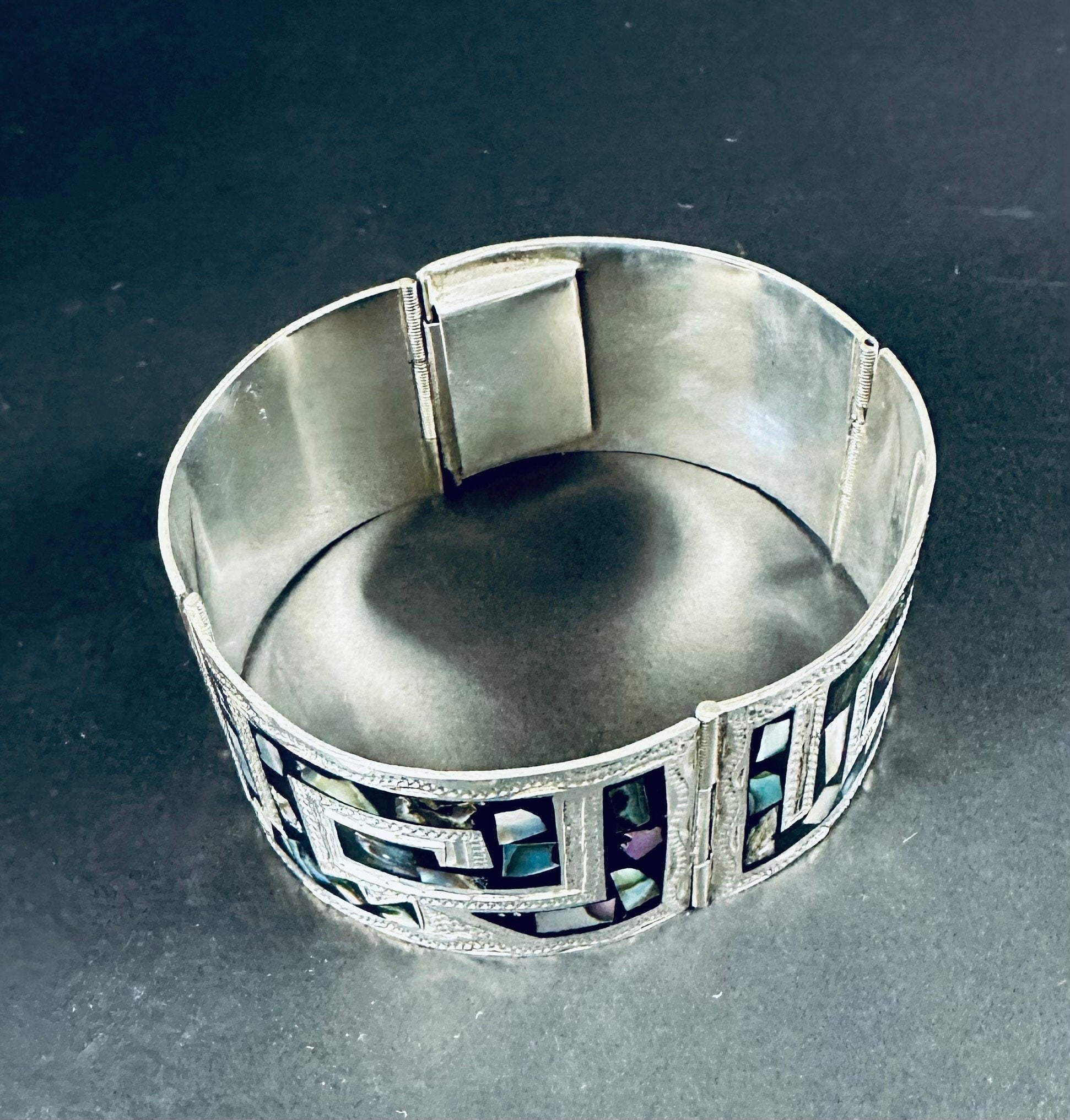 Thick Sterling Silver and Abalone  Bracelet