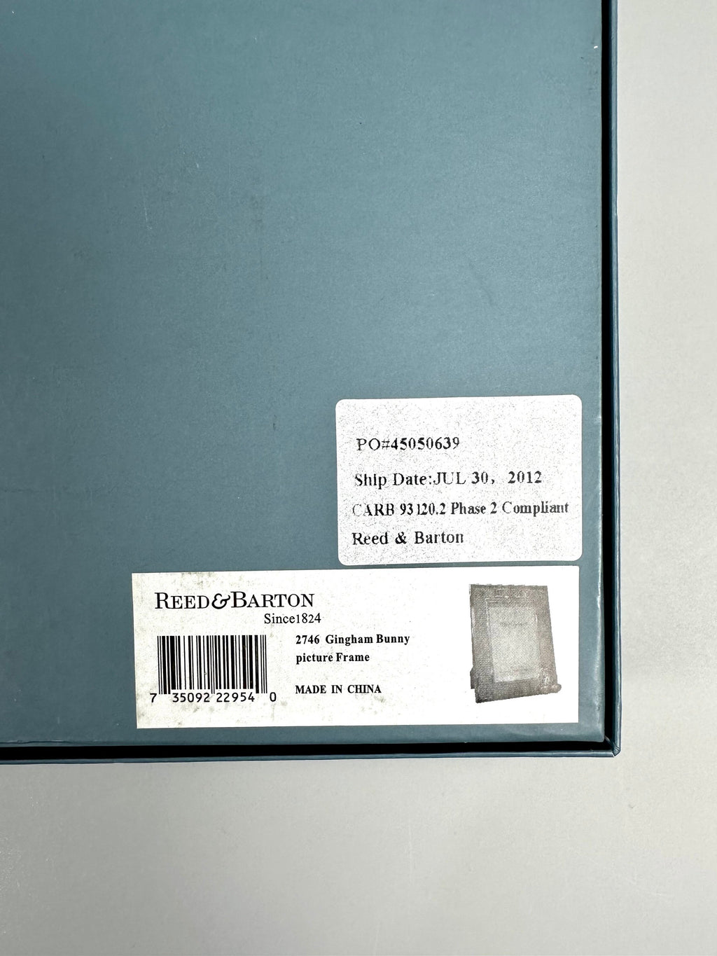 Reed and Barton Gingham Bunny Baby Picture Frame