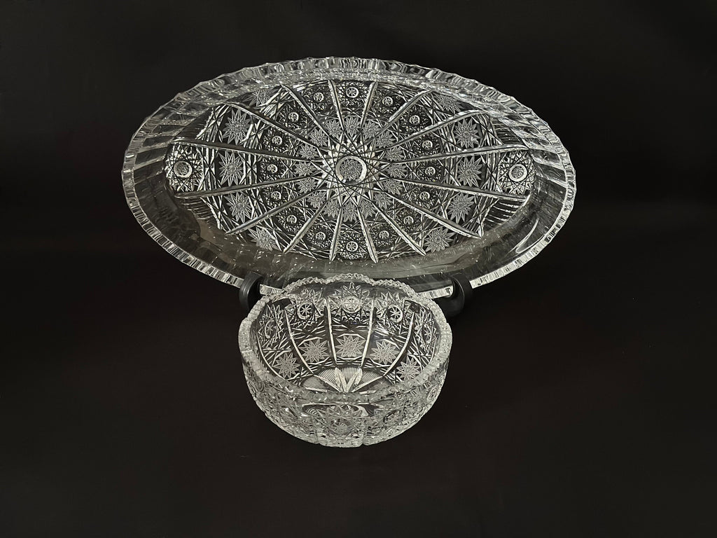 Bohemia Crystal Queens Lace Tray and Bowl