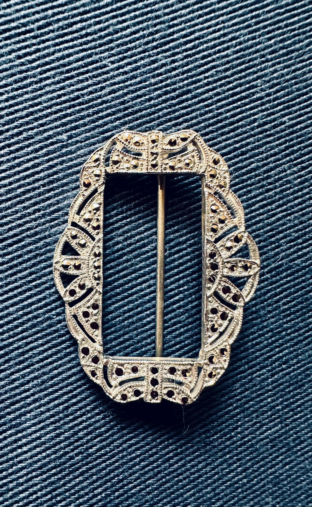 Antique Sterling Silver Marcasite Frame Brooch