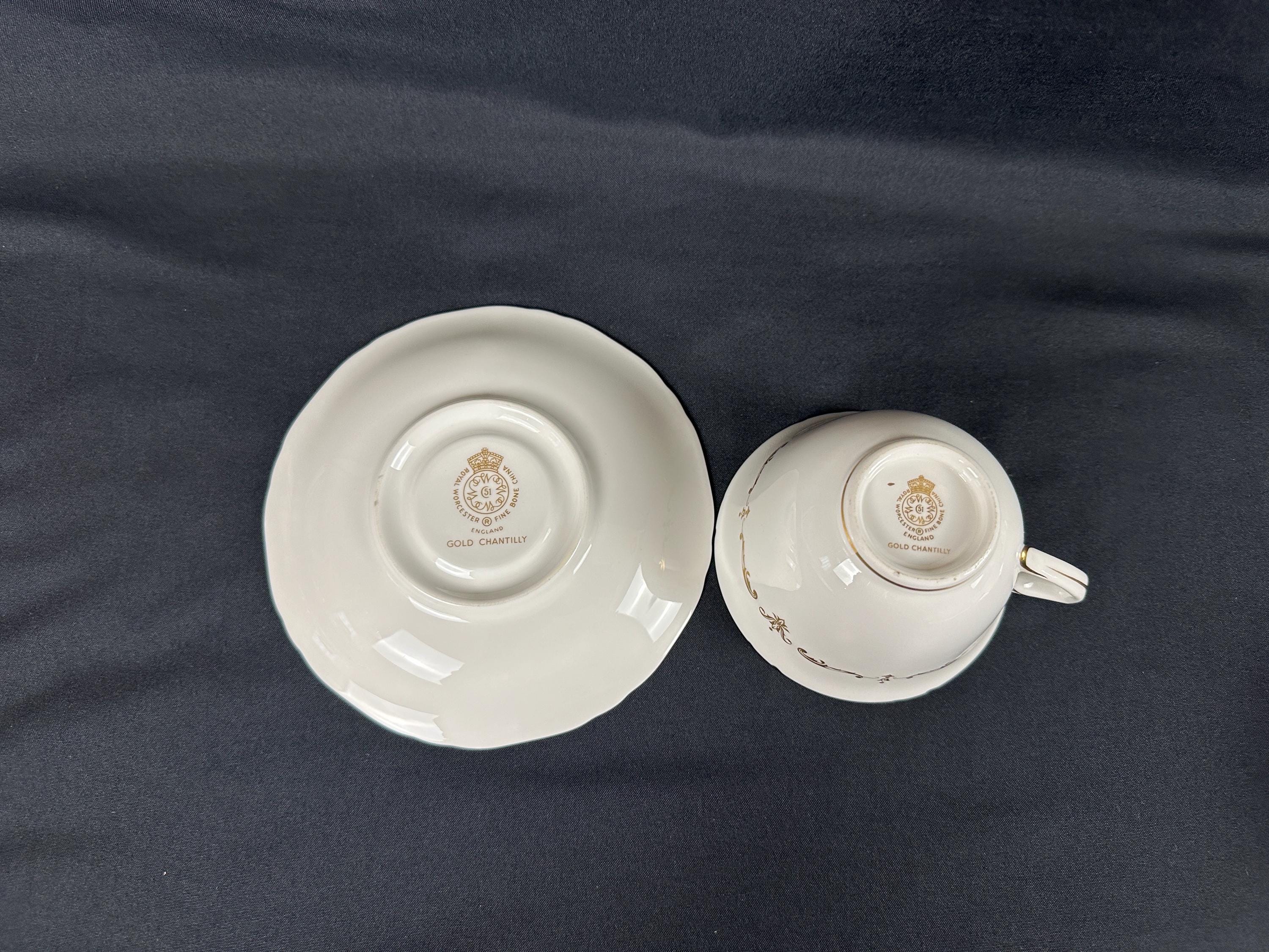 2 Royal Worcester Gold Chantilly Teacups and Saucers