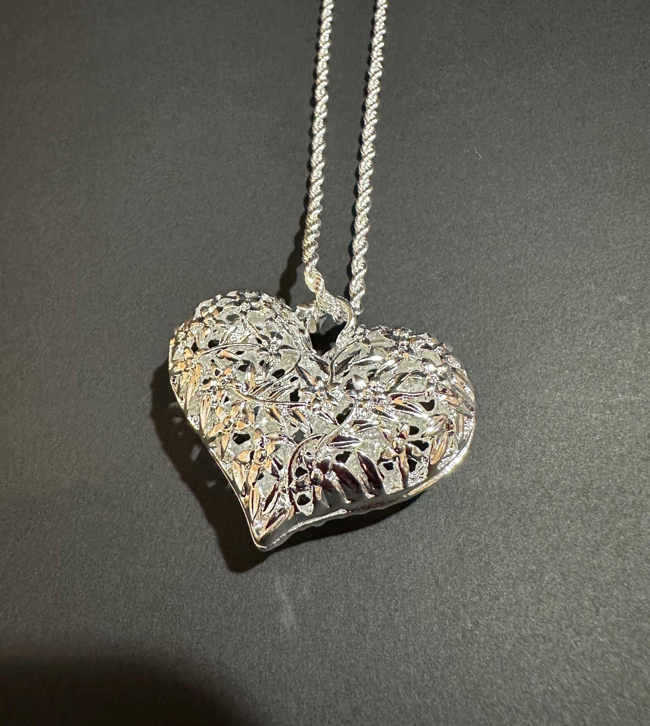Large Sterling Silver Heart Pendant and 24” Chain