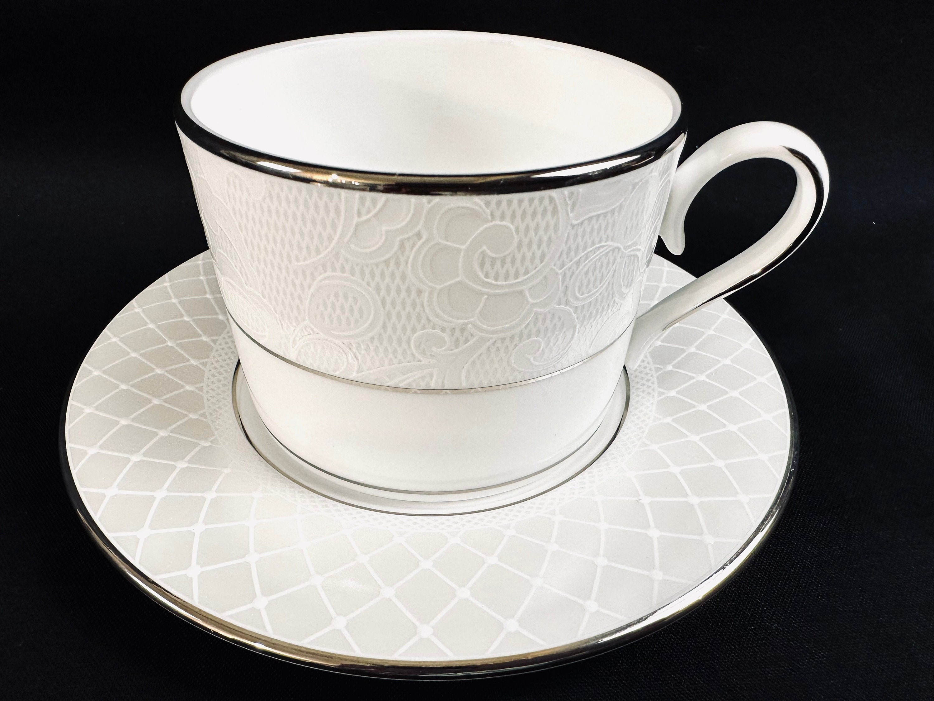4 Lenox Venetian Lace Teacups and Saucers