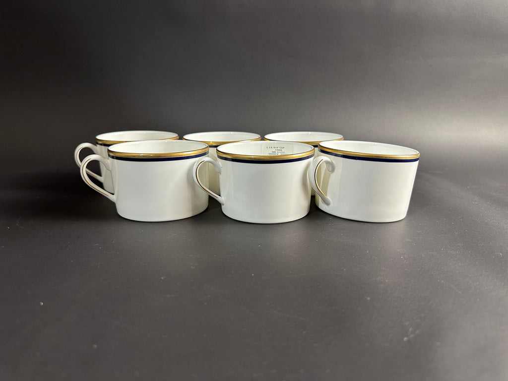 Six Lenox “Library Lane Navy” Teacups /Flat Mugs by Kate Spade