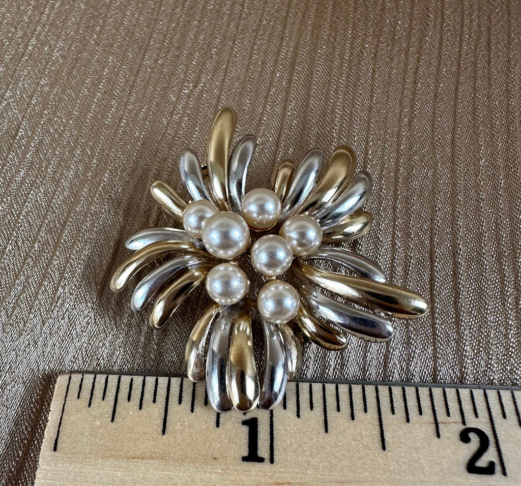 Sterling Silver and Gold Washed Pearl Brooch