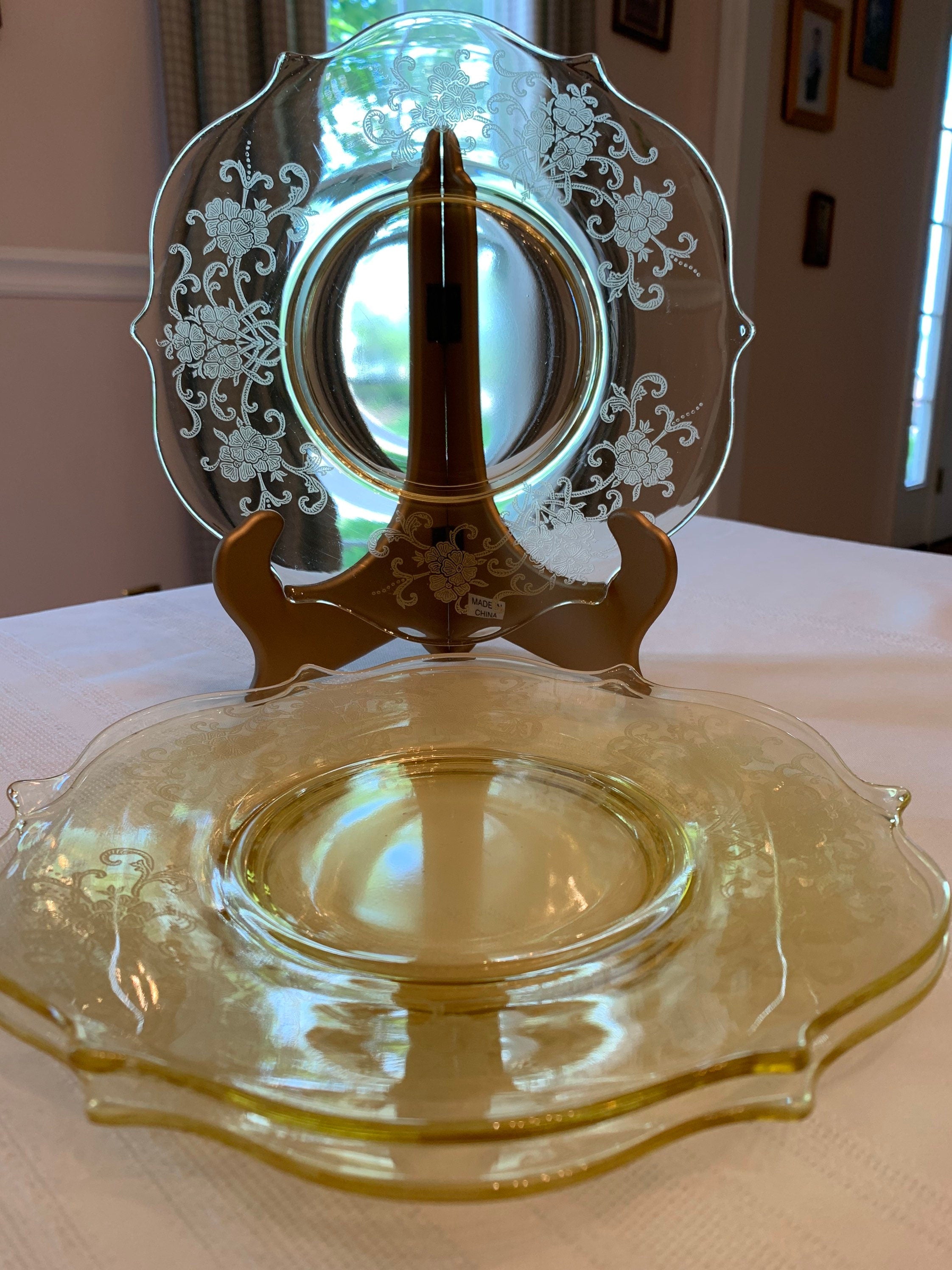 3 Lancaster Patrick Yellow Depression Glass Luncheon Plates