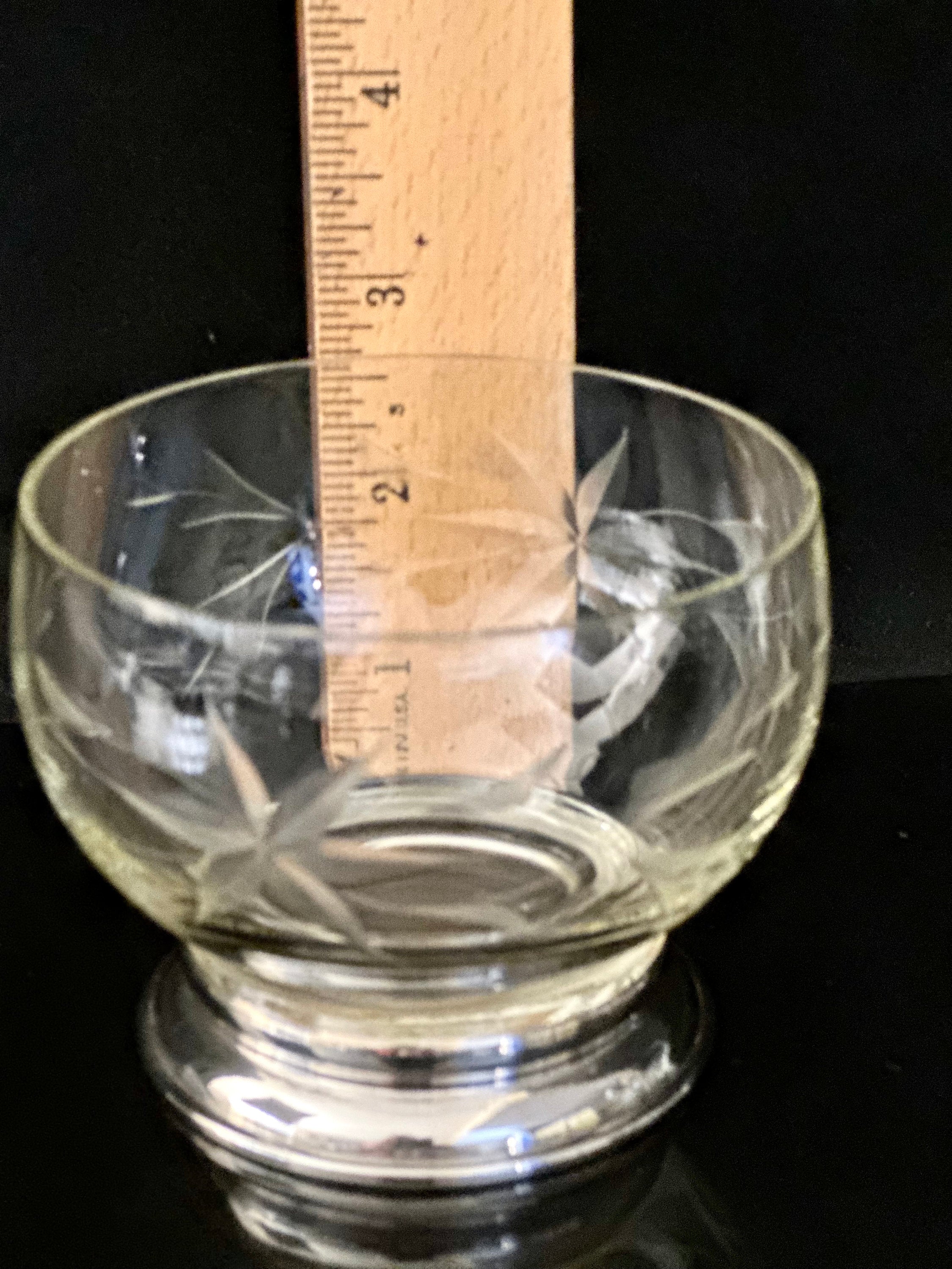 2 Antique Sterling Silver and Etched Glass Serving Bowls
