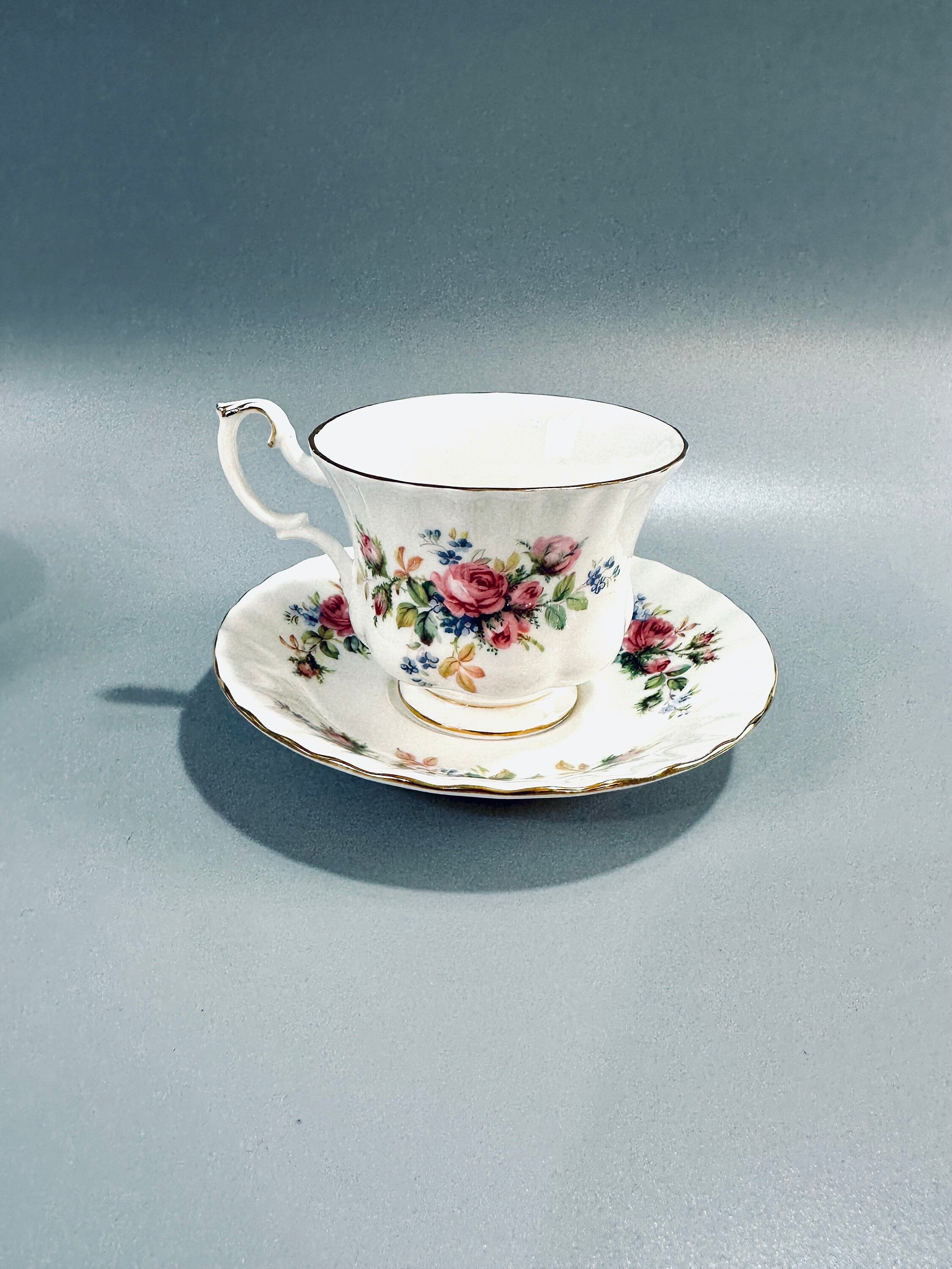 2 Royal Albert Moss Rose Teacups and Saucers