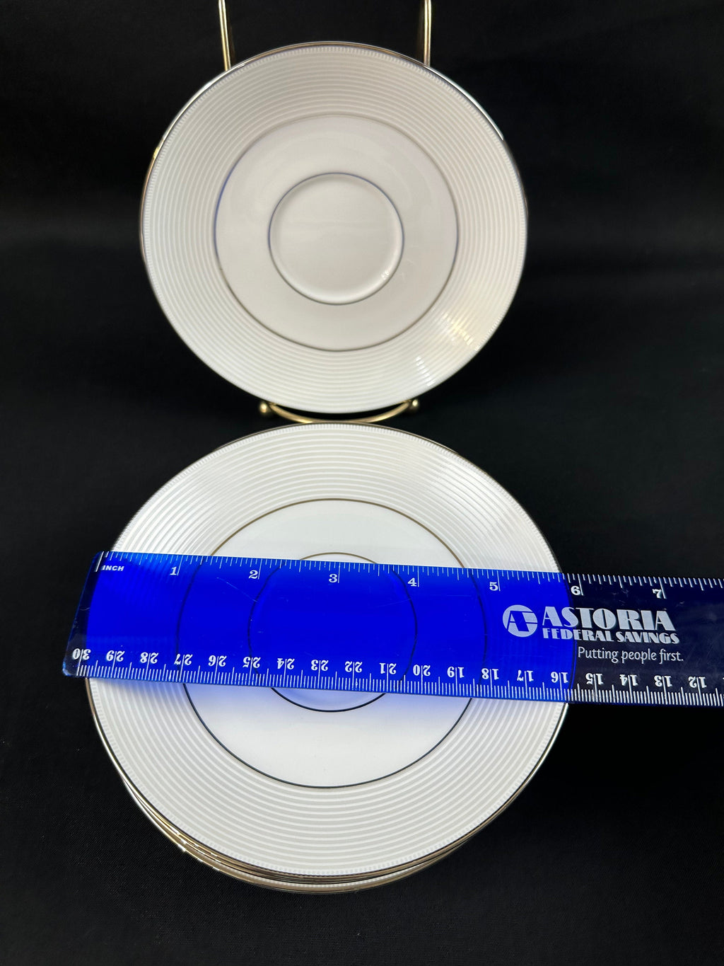 6 Lenox Opal Innocence Stripe Saucers