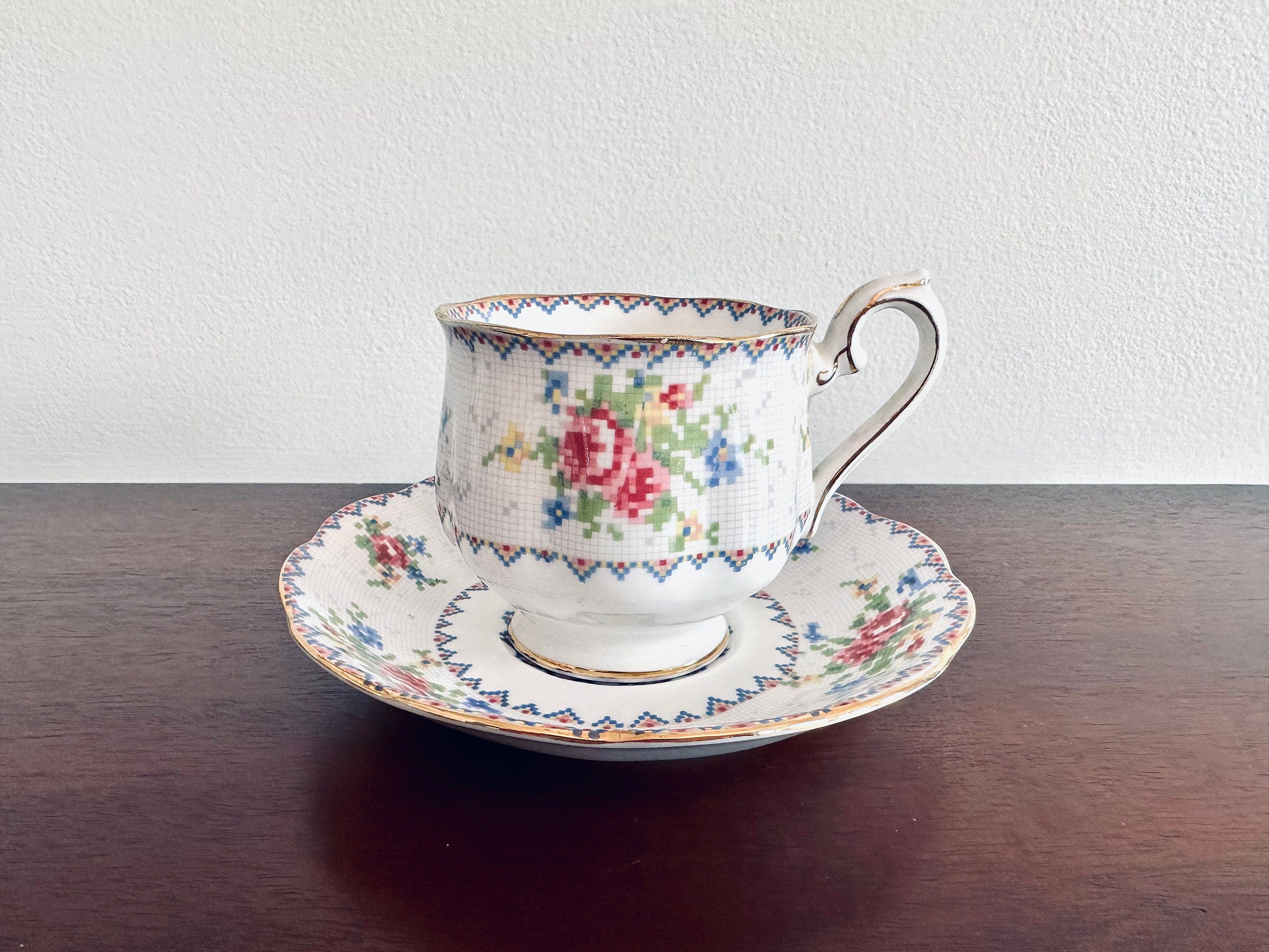 4 Royal Albert Petite Point Teacups and Saucers