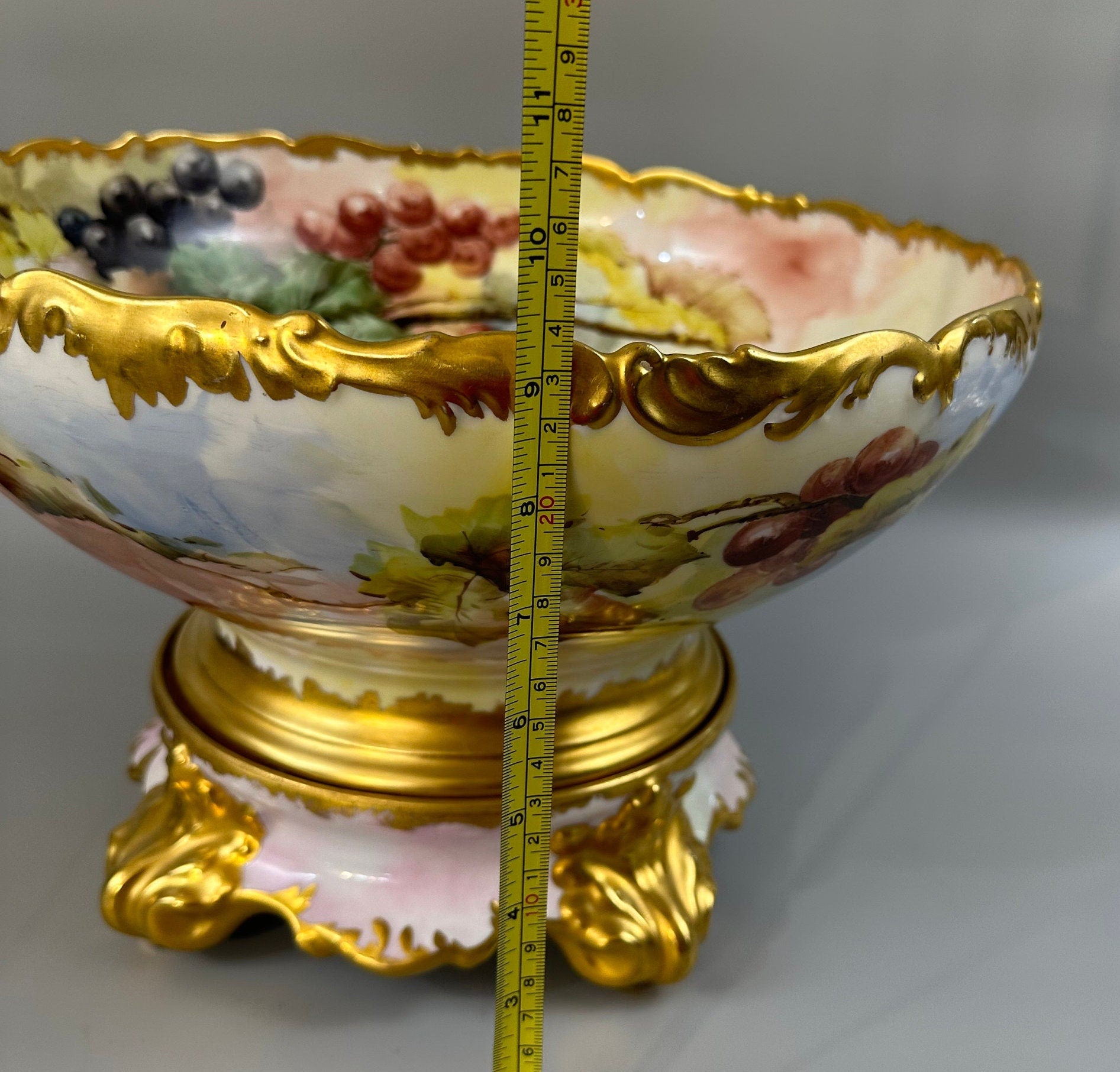 Sale-Stunning Antique Limoges Hand-painted Punchbowl Set