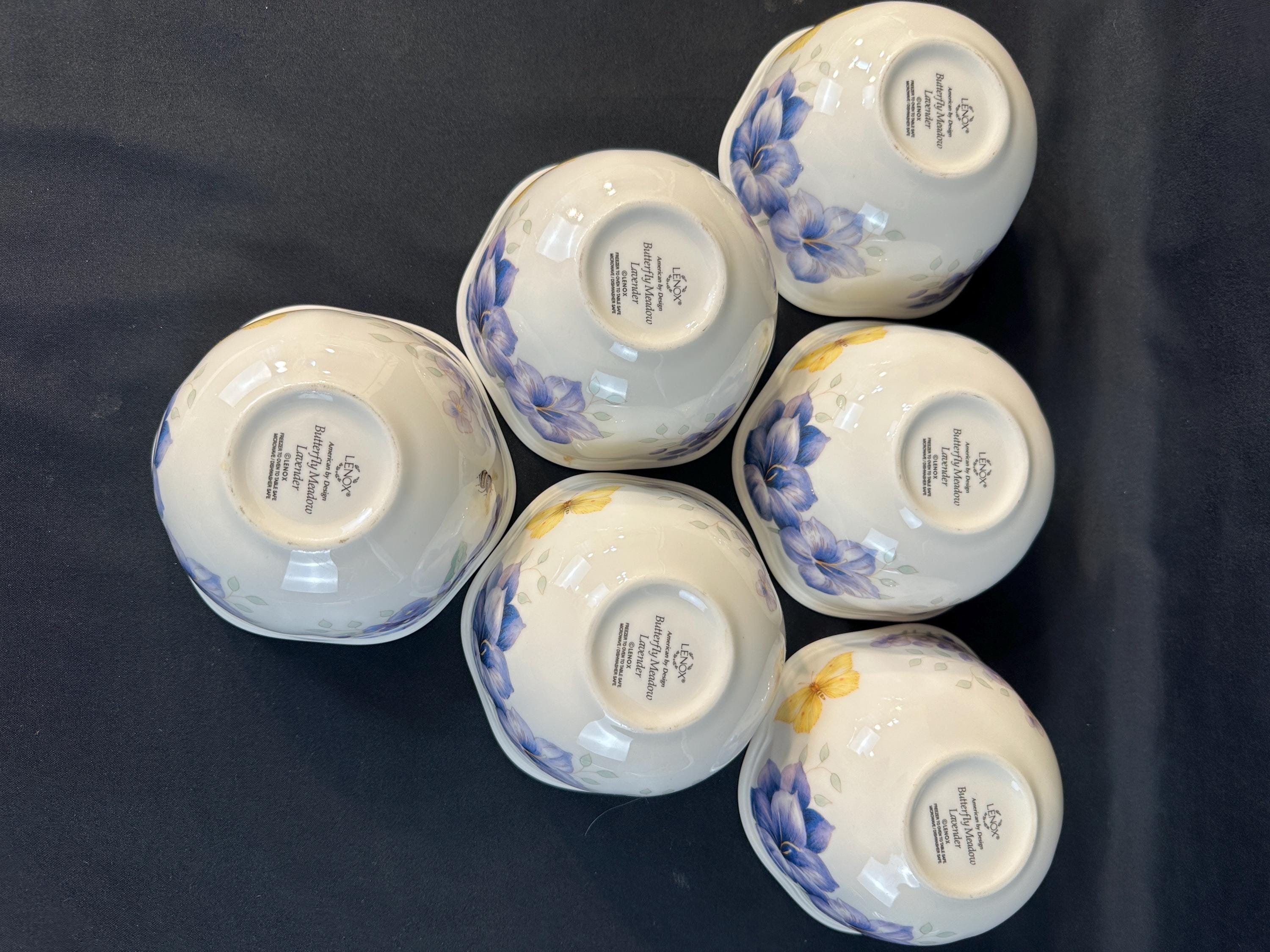 6 Butterfly Meadow Lavender Dessert Bowls
