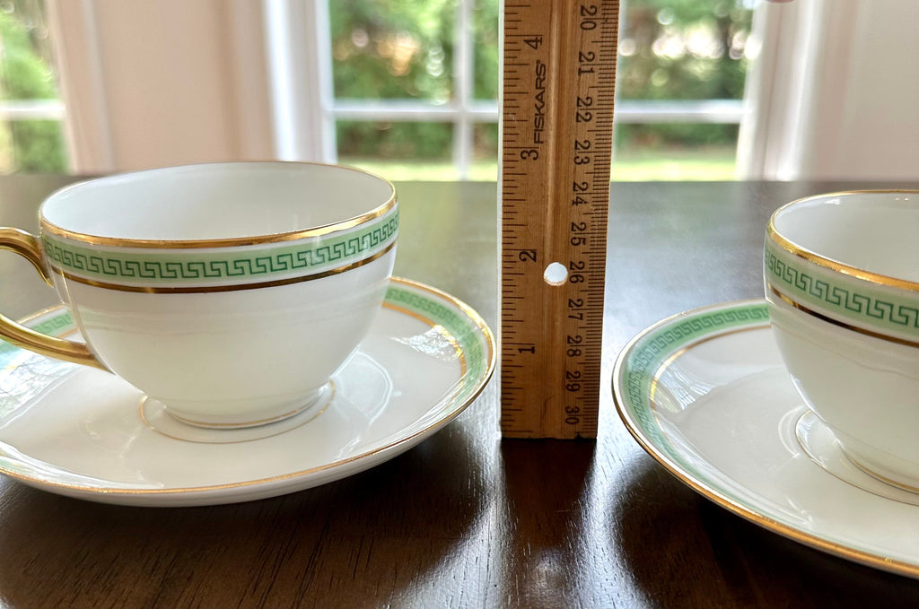 2 Bernardaud Green Greek Key Teacups
