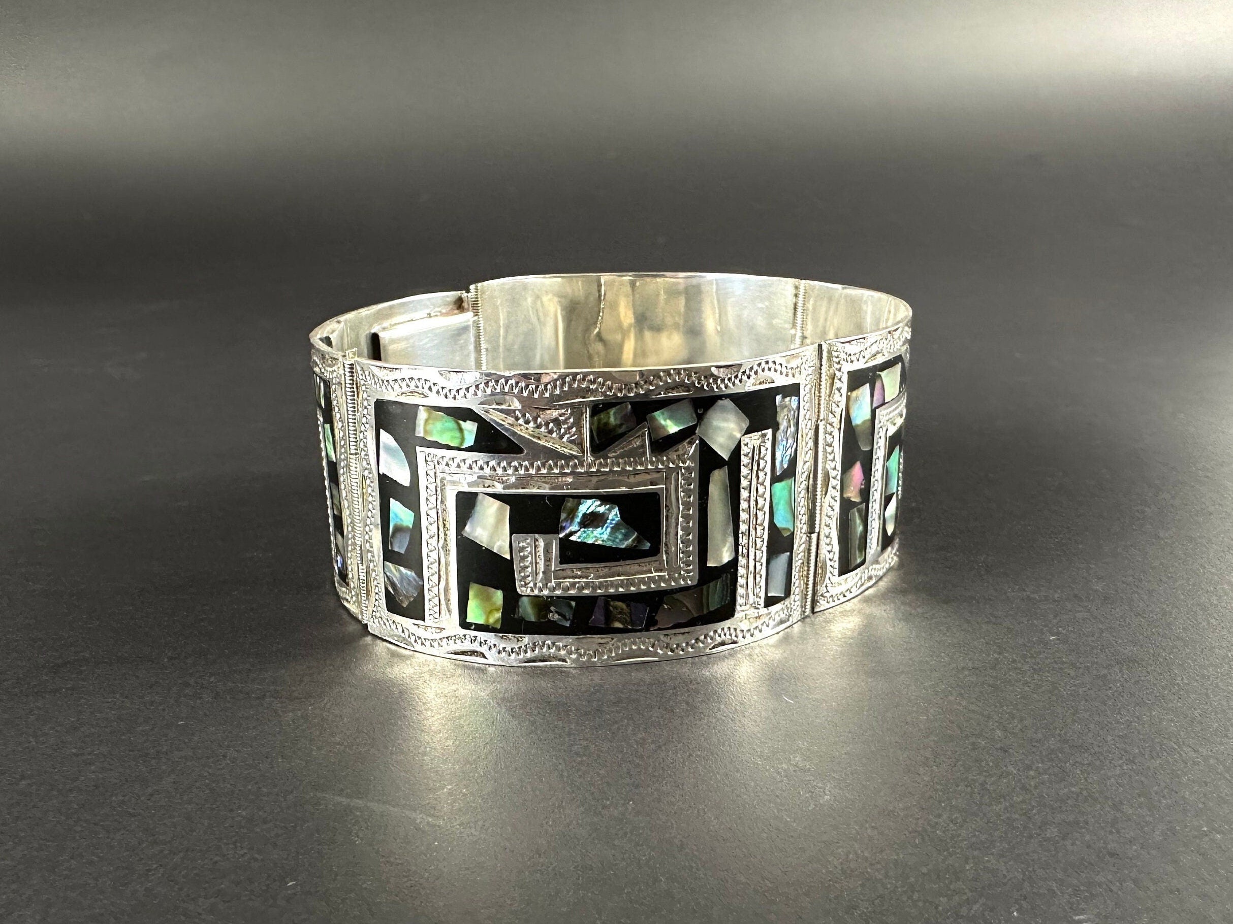 Thick Sterling Silver and Abalone  Bracelet