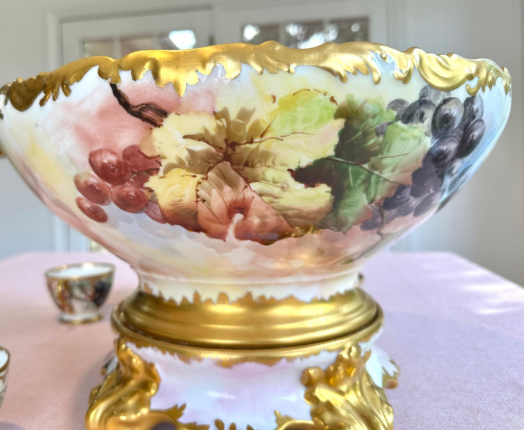 Sale-Stunning Antique Limoges Hand-painted Punchbowl Set