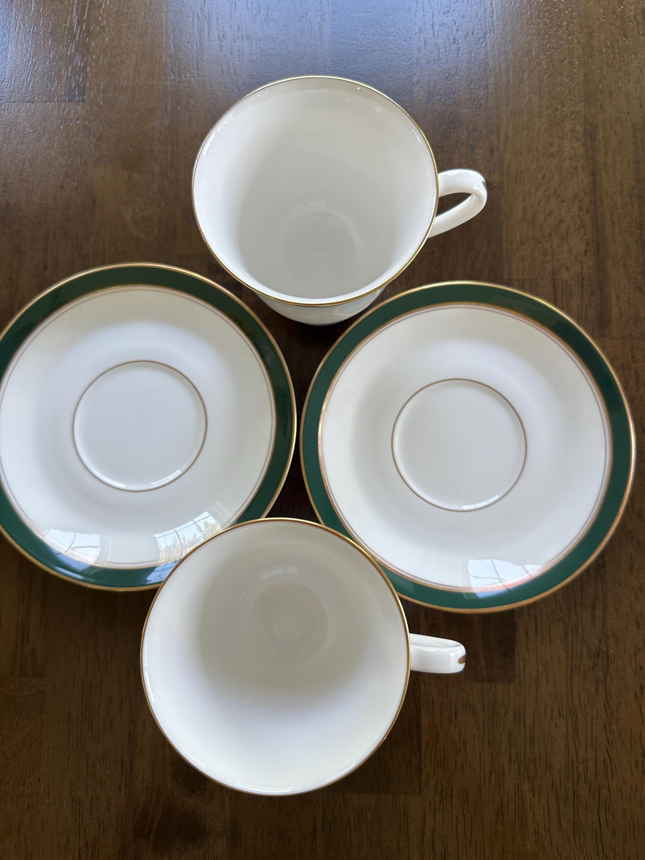 2 Royal Worcester Howard Leather Green Teacups and Saucers
