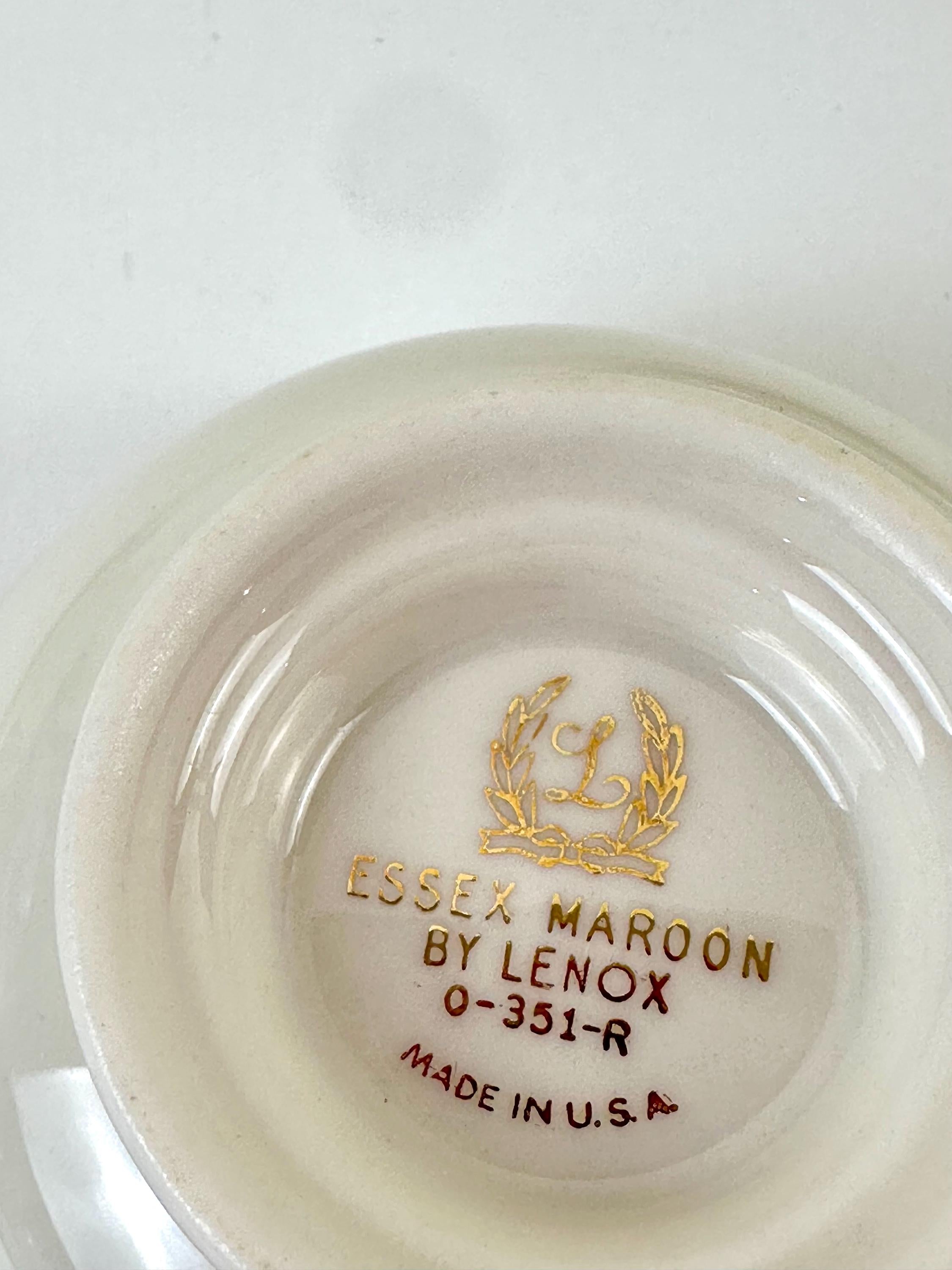 4 Lenox Essex Maroon Teacups and Saucers