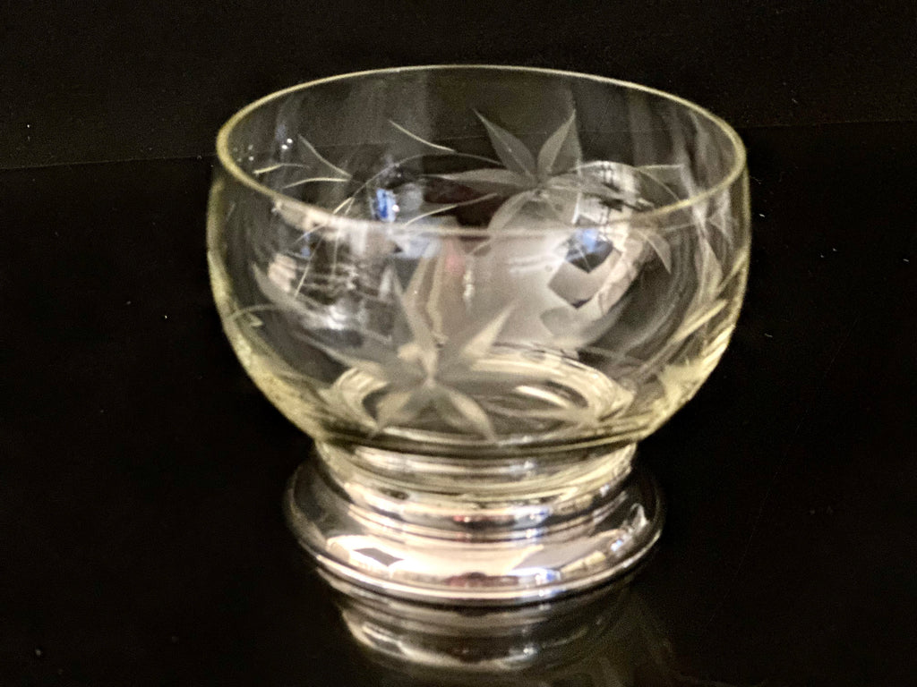 2 Antique Sterling Silver and Etched Glass Serving Bowls