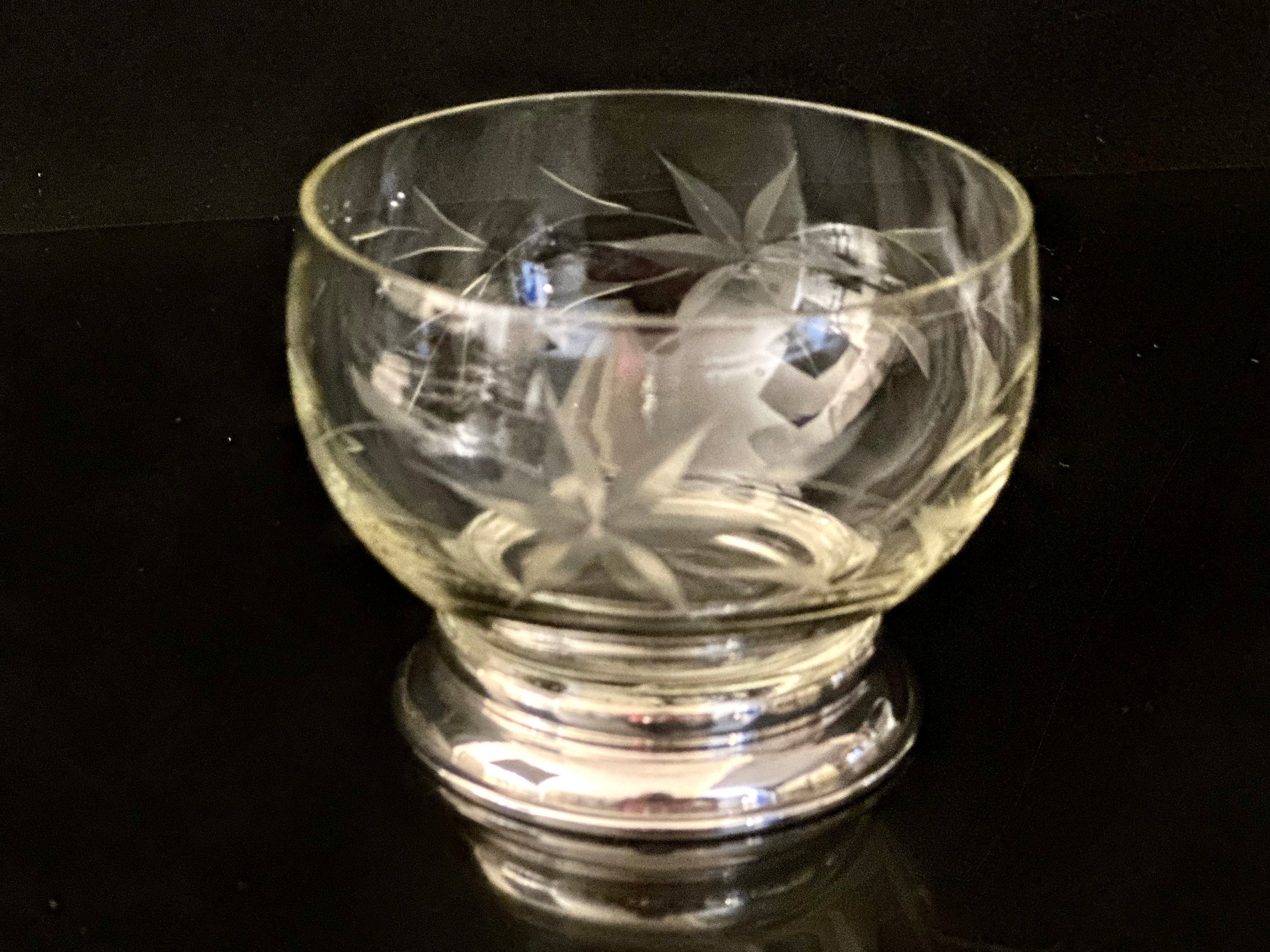 2 Antique Sterling Silver and Etched Glass Serving Bowls