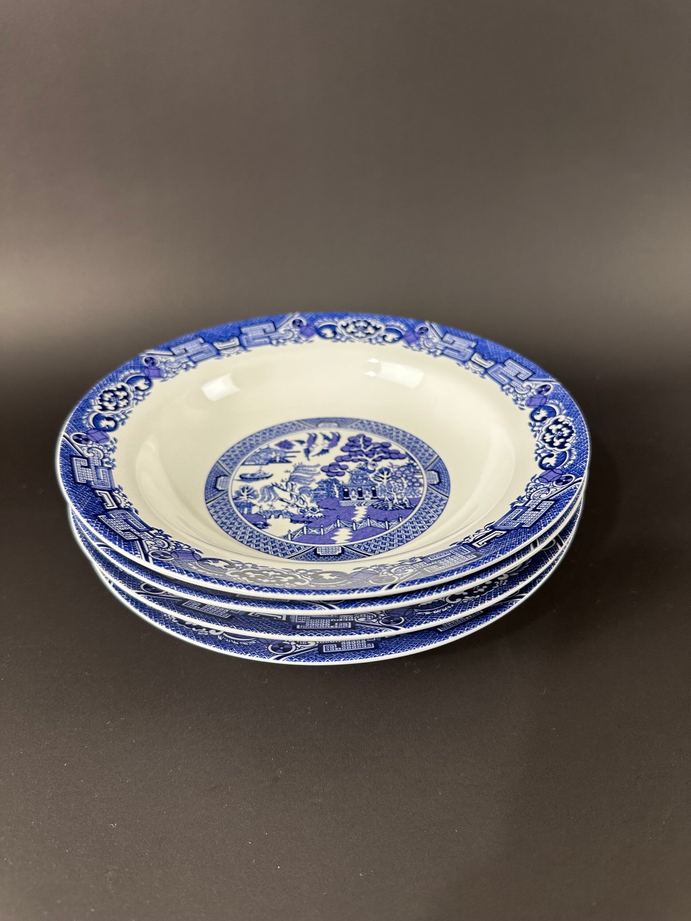 4 Royal Cuthbertson Blue Willow Soup Bowls.